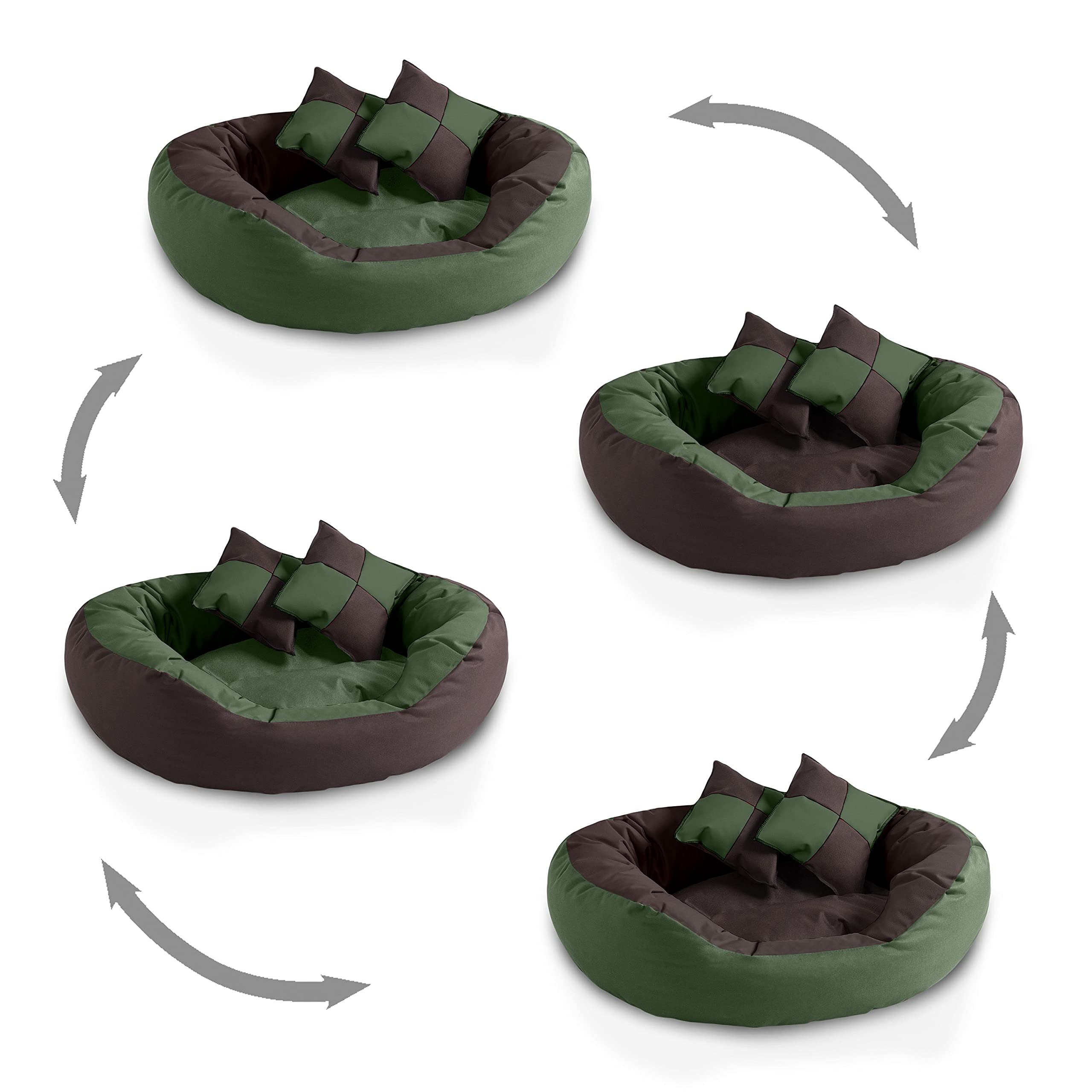 BedDog® 4in1 Letto per Cane Saba L Fino a XXXL, 7 Colori a Scelta, Cuscino, Divano, Cestino per Cane, Marrone/Verde L