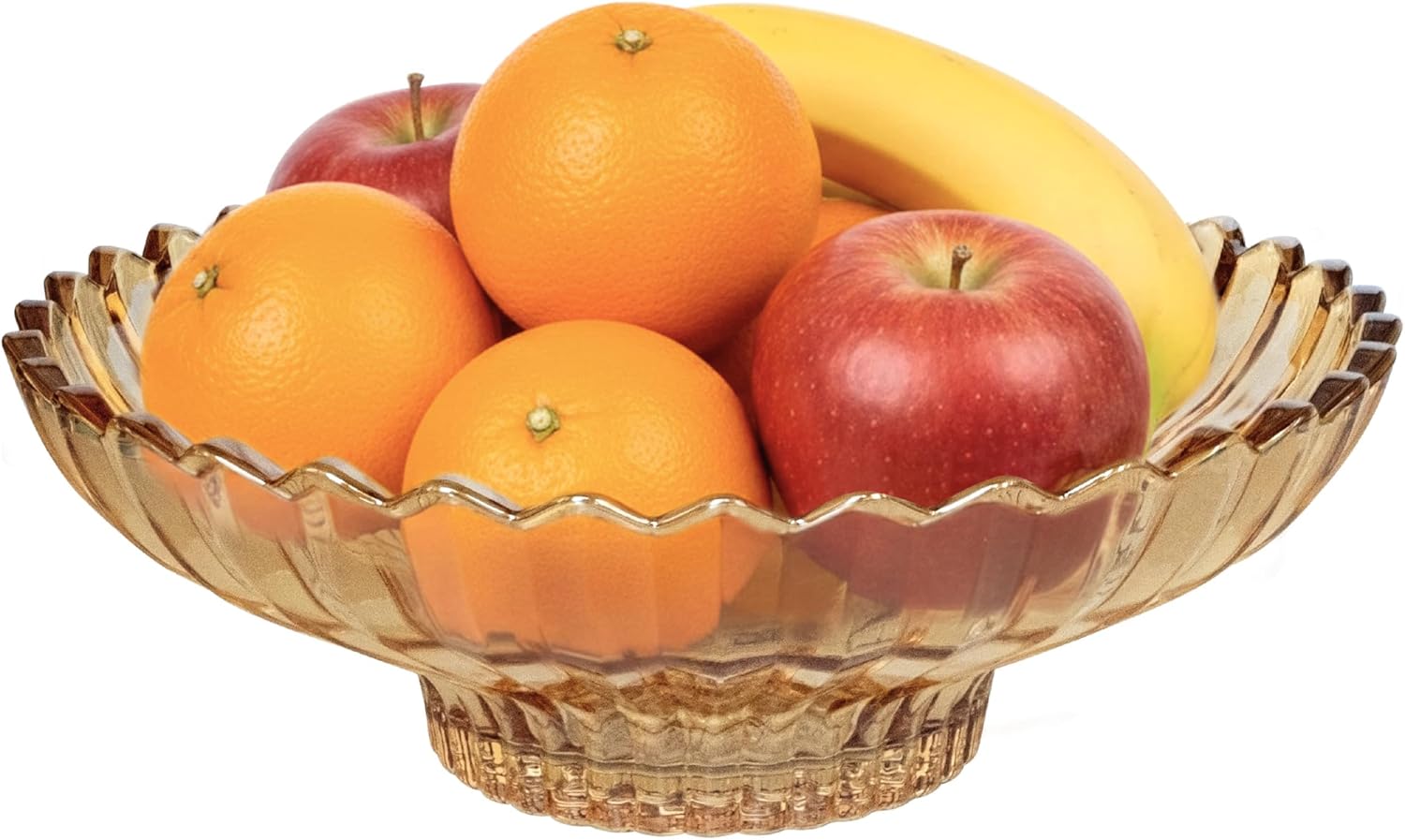 12-Inch Glass Fruit Bowl Fluted Pedestal Centerpiece Decorative Bowl for Kitchen Dining Room Living Room (Amber)