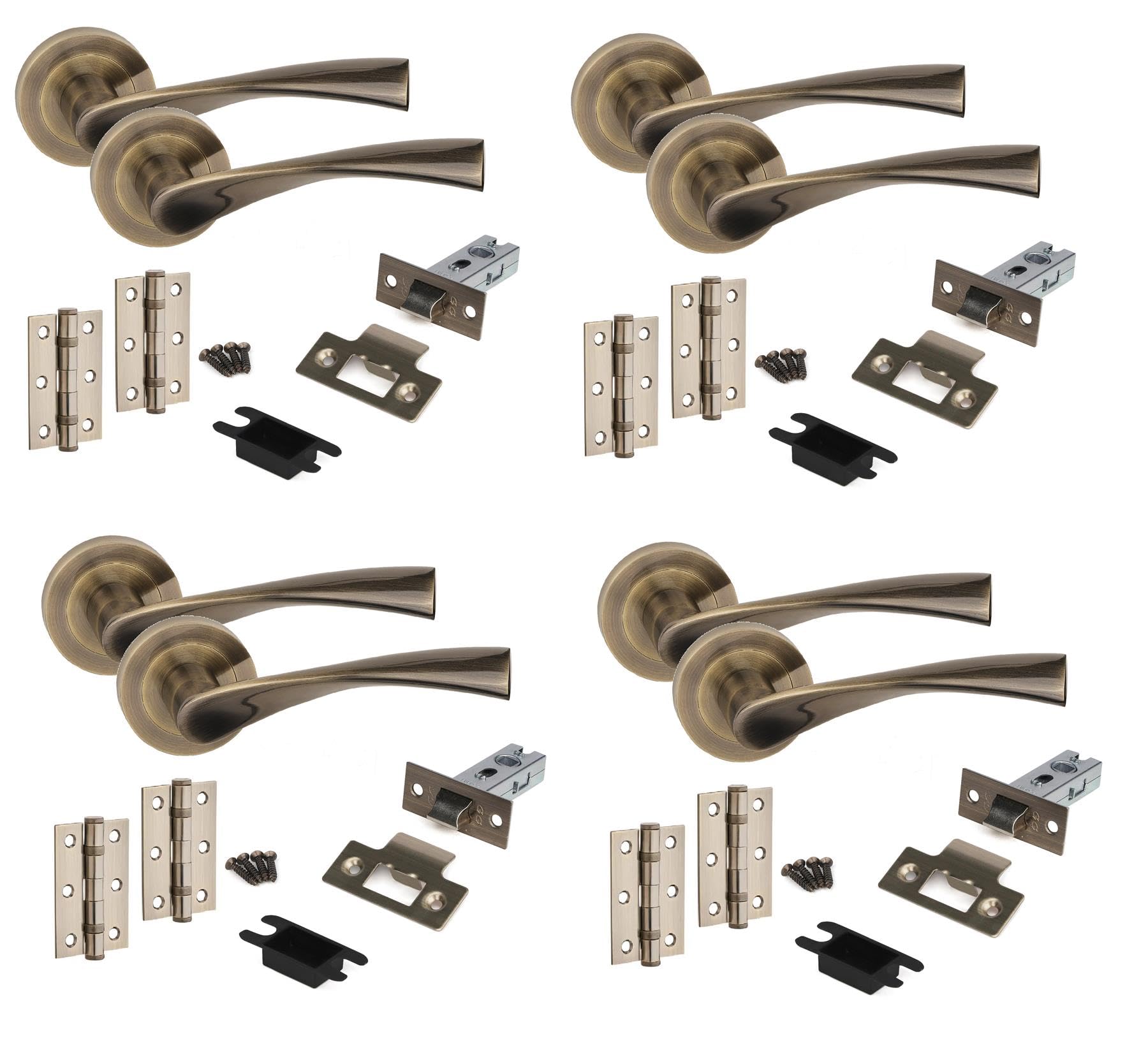 Golden Grace Astrid Antique Brass Door Handles - Tubular Latch Set - 4 Pack