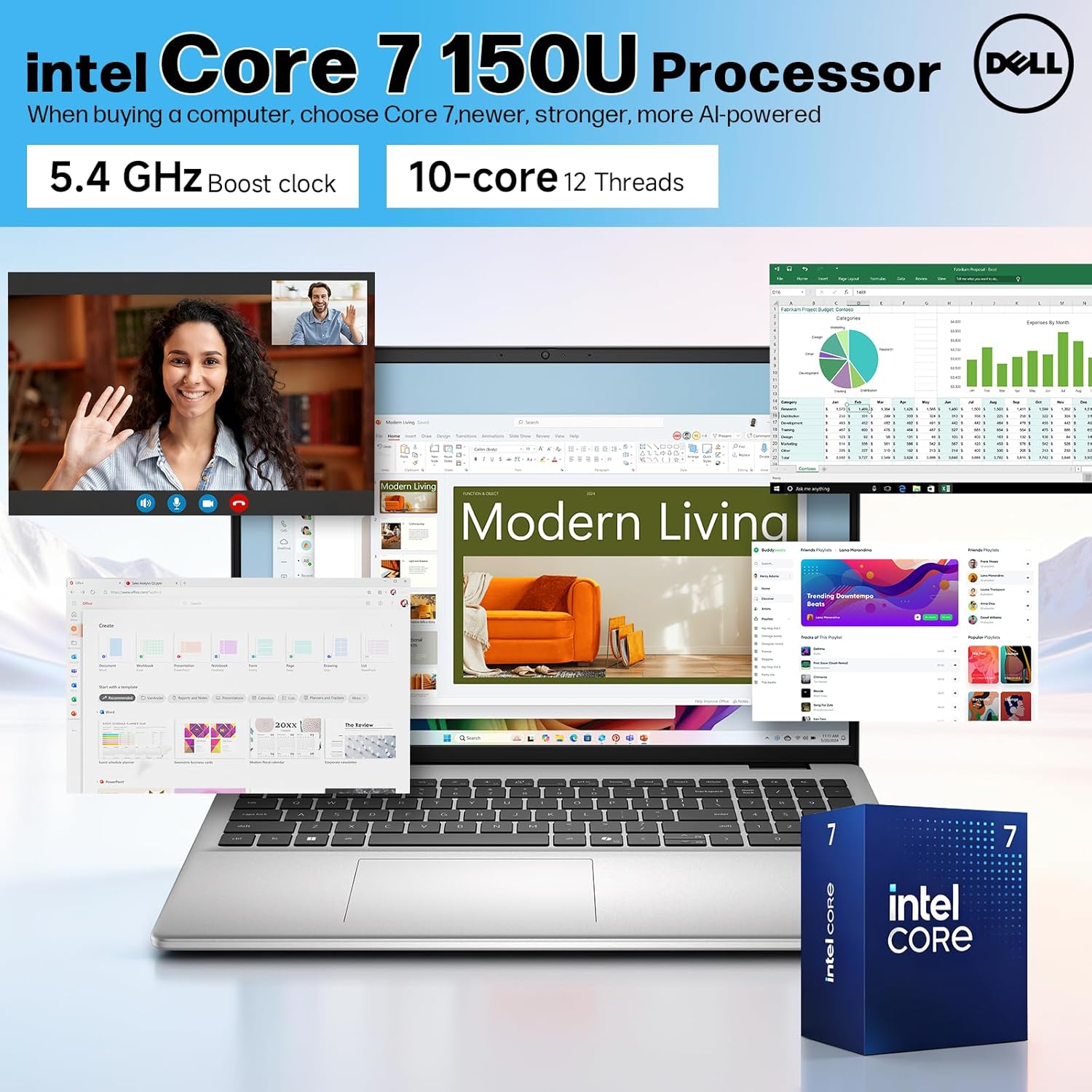 Dell 16 Inch Business Touchscreen Laptop Computer, Core 7 150U(Up to 5.4 GHz), 16" FHD+, 32 GB DDR5 5200 MT/s, 1 TB SSD, Backlit KB, Fingerprint Reader, Copilot AI, WiFi 6E, FHD Webcam, Windows 11 Pro - Image 2