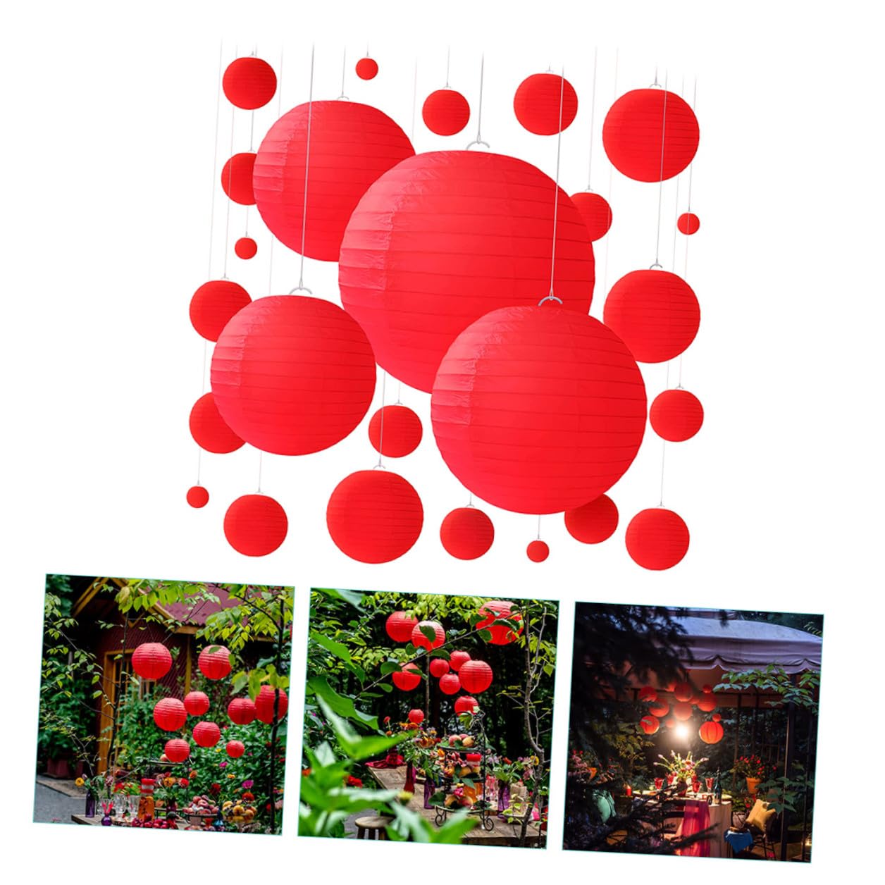 Ciieeo Farolillos de Papel Colgantes para Fiesta 25 Piezas Rojos, Linternas de Papel Japonesas Plegables, Decoración de Cumpleaños y Bodas, Linterna de Fiesta de Bodas, Decoración