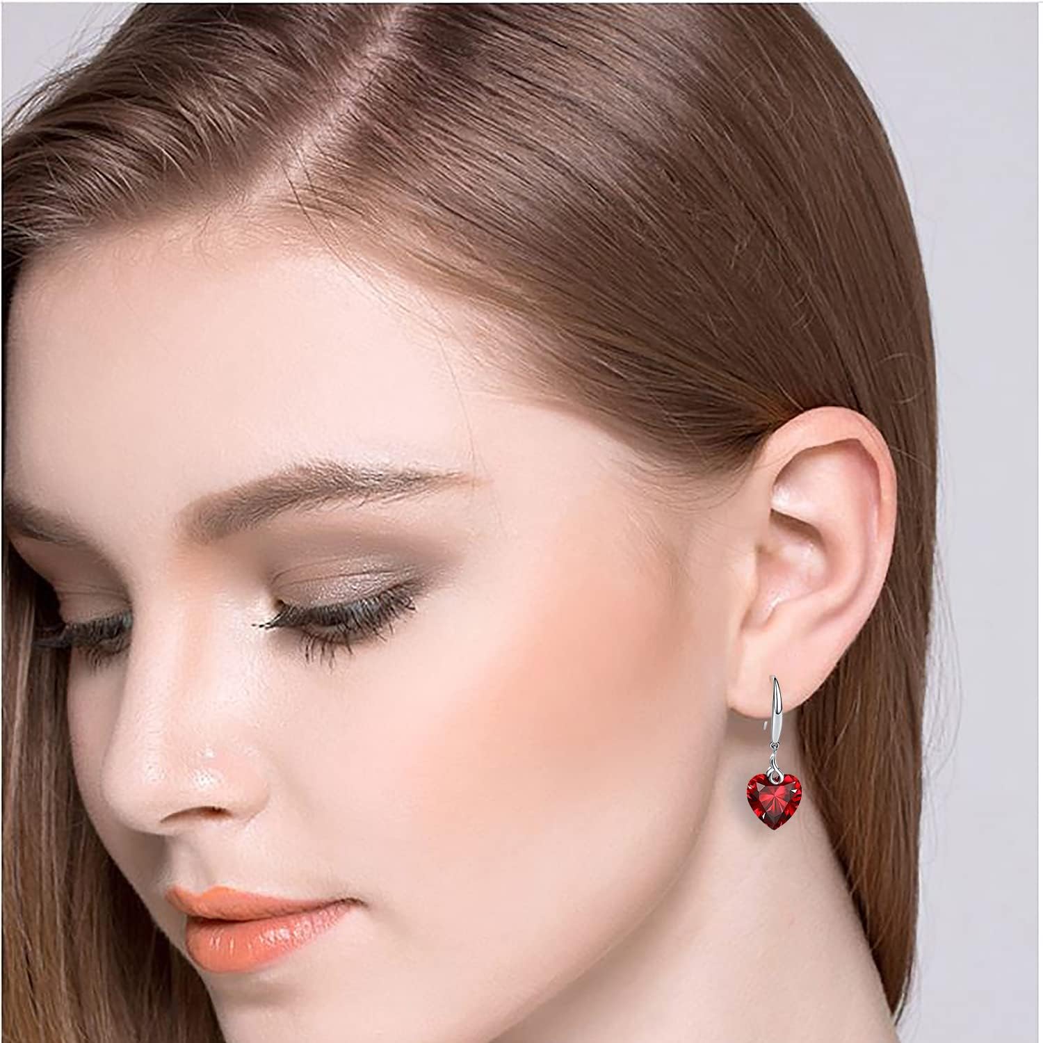 Heart Dangle Earring 925 Sterling Silver 5A Heart Cubic Zirconia Drop Earring for Women Silver Jewelry Gift for Wife