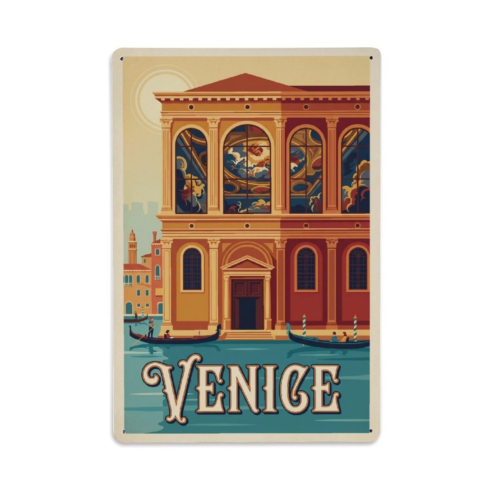 Vintage Travel Venice Scuola Grande San Rocco Renaissance Clean Italy Metal Tin Sign Plaque Wall Decor for Cafe, Club Bar, Office, Home Garden Metal Poster 8x12Inch
