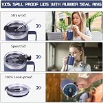 Volhoply 12oz Insulated Leakproof Coffee Mug with Flip & Straw Lid,Double Wall Vacuum Stainless Steel Travel Cafe Tumbler Cup with Handle,Reusable Camping Mugs Keep Cold/Hot(Navy,1 Set)