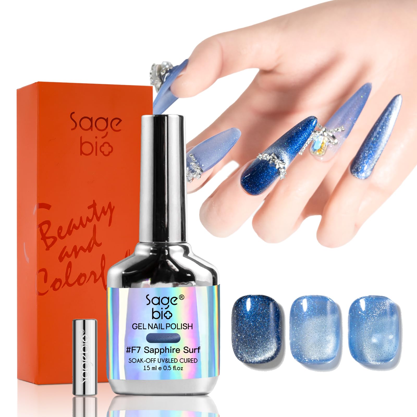 SAGEBIO Cat Eye Gel Nail Polish, 15ml Magnetic Gel, High-Gloss Finish, Long-Lasting, DIY Manicure Kit with Magnet Stick, Stunning 3D Magnetic Effect,