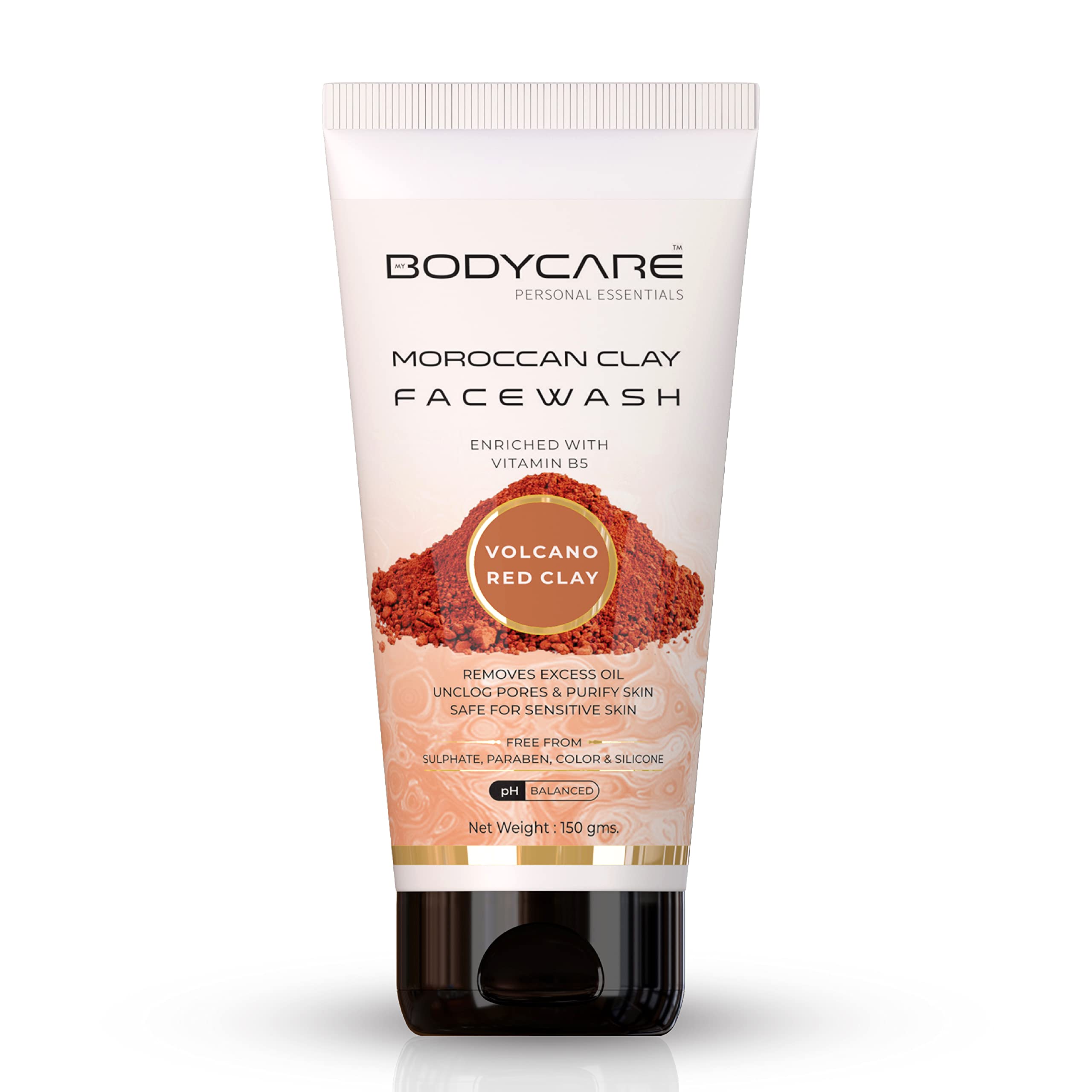 MY BODYCARE Skin Brightening Natural Morocco Red Clay Facewash | Deep Cleanse & Rejuvenate | Natural Glucose & Pro-Vitamin B5 | Sulphate & Paraben Free(150 g)
