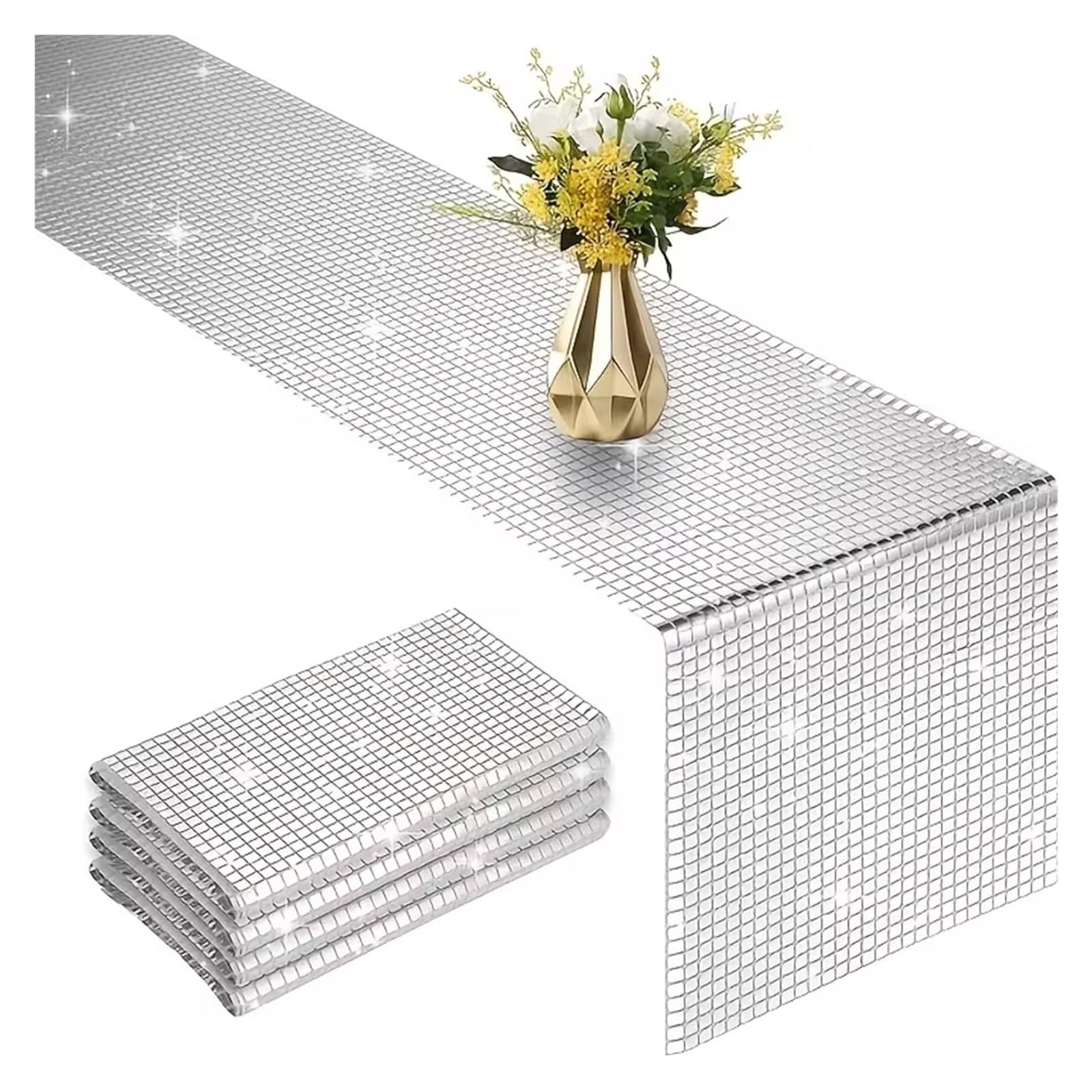 Disco Table Runner Glitter Sequin Disco Table Runner 30x275cm Mirror Silver Foil Metallic Dining Decoration
