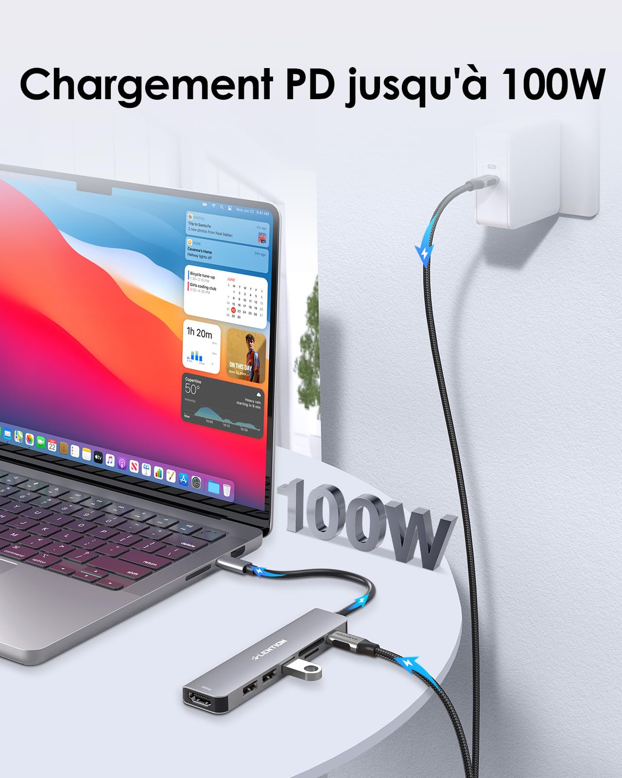 LENTION Hub USB C avec Charge PD 100W, HDMI 4K@60Hz, Lecteur de Carte SD/TF, USB 3.0, Adaptateur USB C Compatible 2026-2016 MacBook Pro/Mac Air, iPad, iPhone 17/16/15, Plus d'appareils de Type C(Gris)