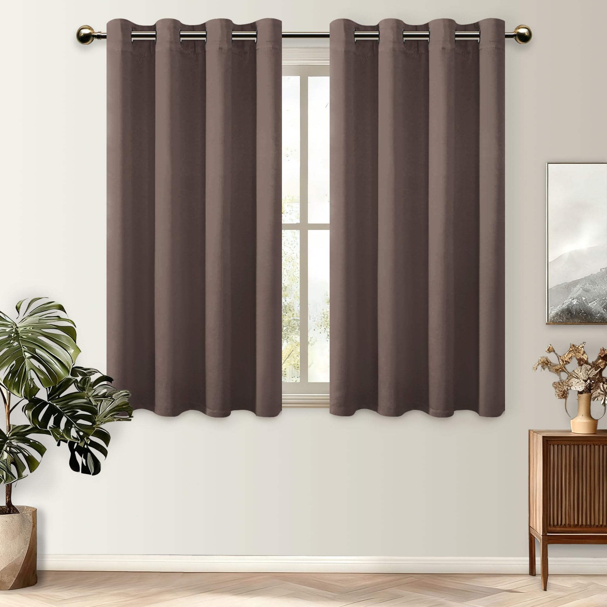 DWCN Bedroom Blackout Curtains 54 DropThermal Insulated Eyelet Curtains for Living Room 52x54 Inches Brown 2 Panels