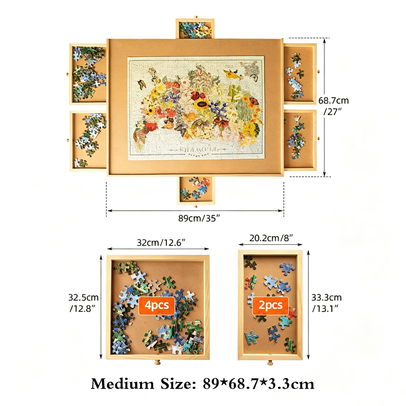 Tavolo Puzzle,Tavola del Puzzle,Tavolo Puzzle con Cassetti,Tavolo Puzzle Portatile,con Coperchio,con Cassetti,per Giochi Fino A 1500 Pezzis,per Adulti,per Tavolo E Divano