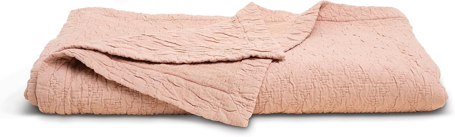 Dr. Weil Wave Coverlet, 100% Cotton Bedspread, Midweight Coverage, Prewashed for Softness, Full/Queen, Pink Sandstone (DWSTWC-FQ-PS)