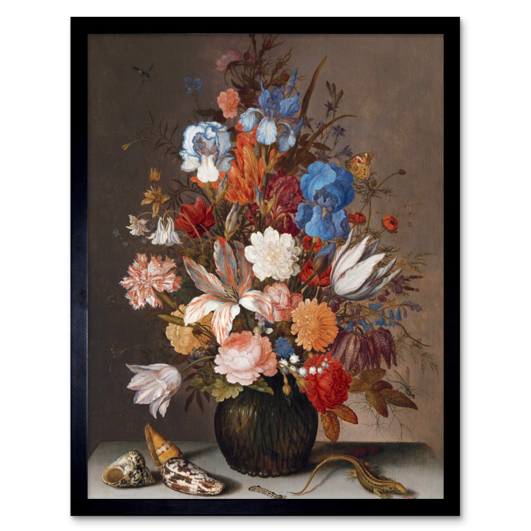 Artery8 Balthasar Van Der Ast Still Life Flowers Painting Art Print Framed Poster Wall Decor 12x16 inch
