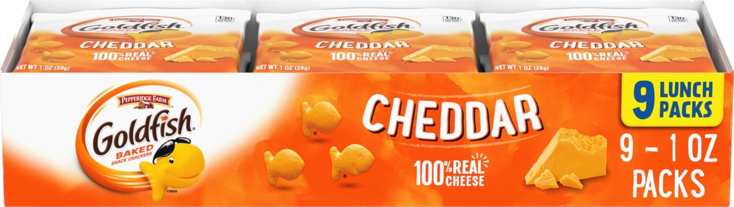 Cheddar Cheese Crackers, Baked Snack Crackers, 1 oz On-the-Go Snack Packs, 9 Count Tray