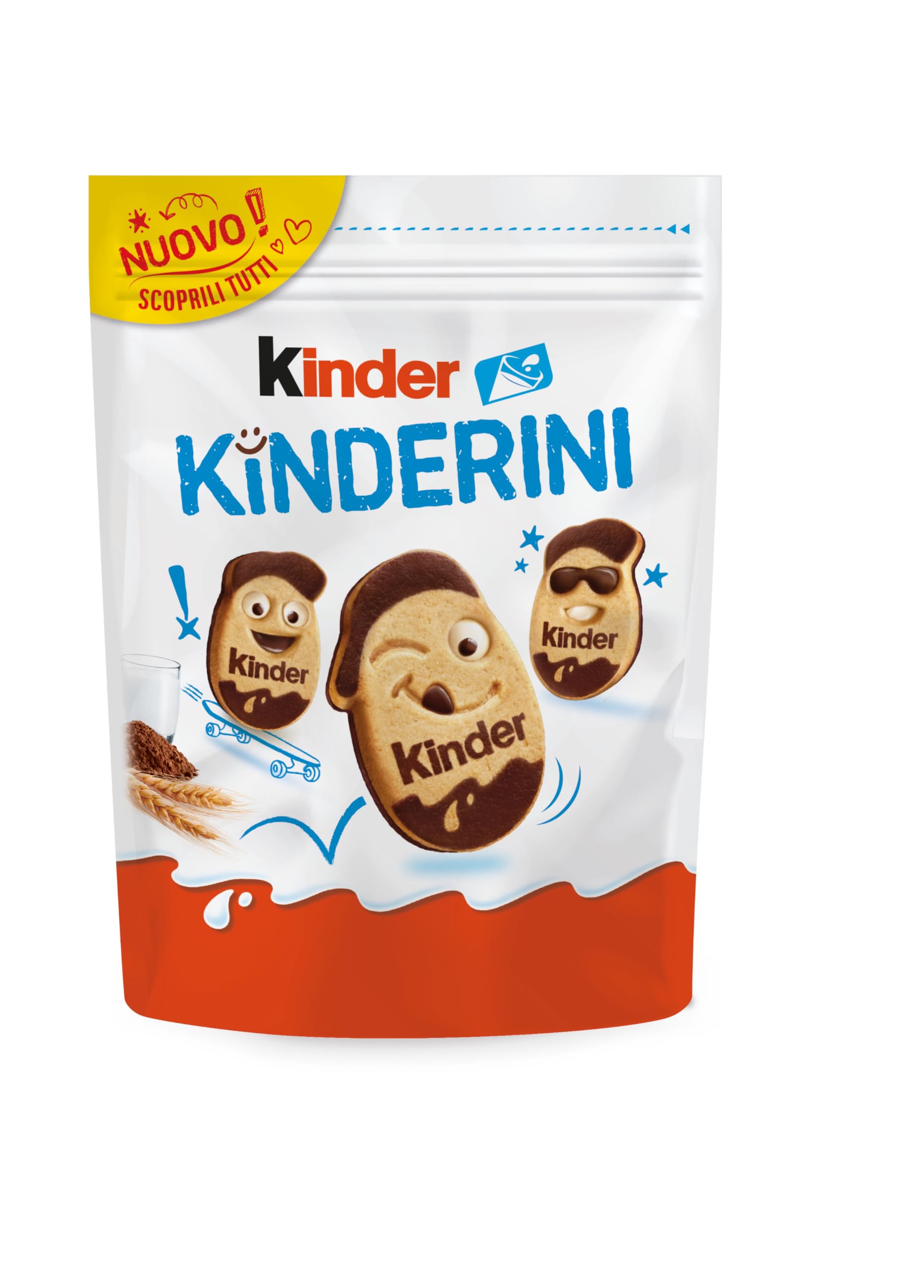 Kinder Kinderini, Biscotti Frollini al Latte e Cacao con Cremosi Decori Gusto Kinder, Ottimi a Colazione, Confezione da 250 gr