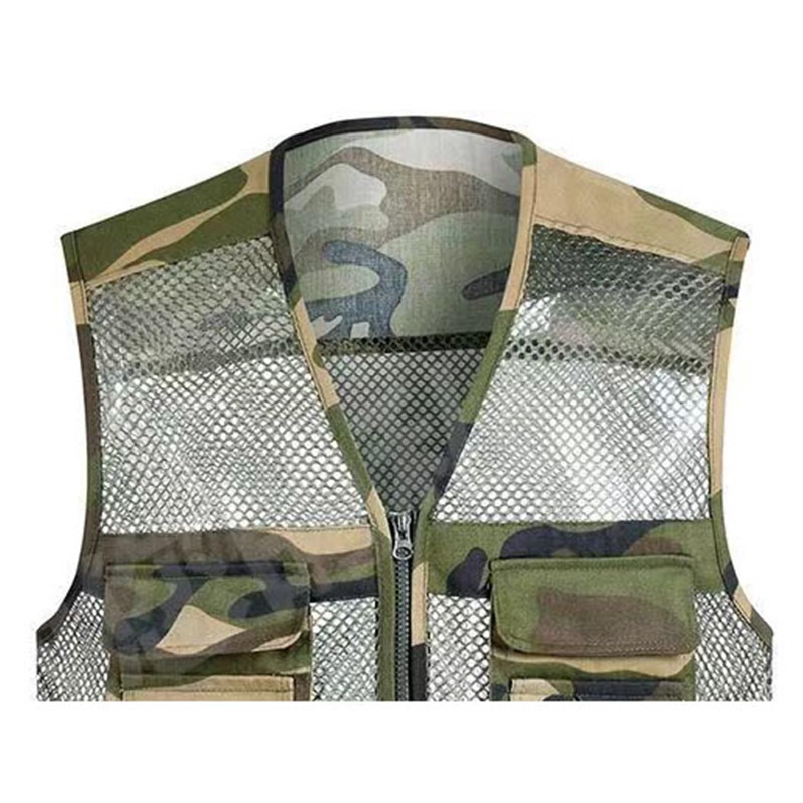 CLSQLXYJZC Giacca Da Campeggio Casual Senza Maniche, Gilet Multitasche Senza Maniche Con Scollo A V Traspirante In Rete Mimetica Con Cerniera Per Uomo, Giacca Antivento Impermeabile Cerniera