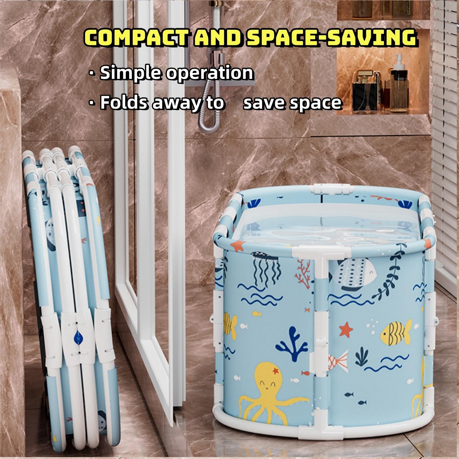 45" Portable Bath Tub No Installation, Foldable Bathtub for Adults, Non-Inflatable Ice Folding Bathubs, Separate Hot SPA Tub for Shower Stall, Family Soaking Baths (Star Sky Version)