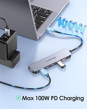 LENTION 6-in-1 USB C Hub 10Gbps, USB 3.2 Gen 2 High Speed Hub with 4K HDMI, 100W PD Charging, 2 USB-C & 2 USB-A Ports, Multiport Adapter for MacBook Pro/Air/Neo, iPad Pro/Air, iPhone (CE37,Grey)