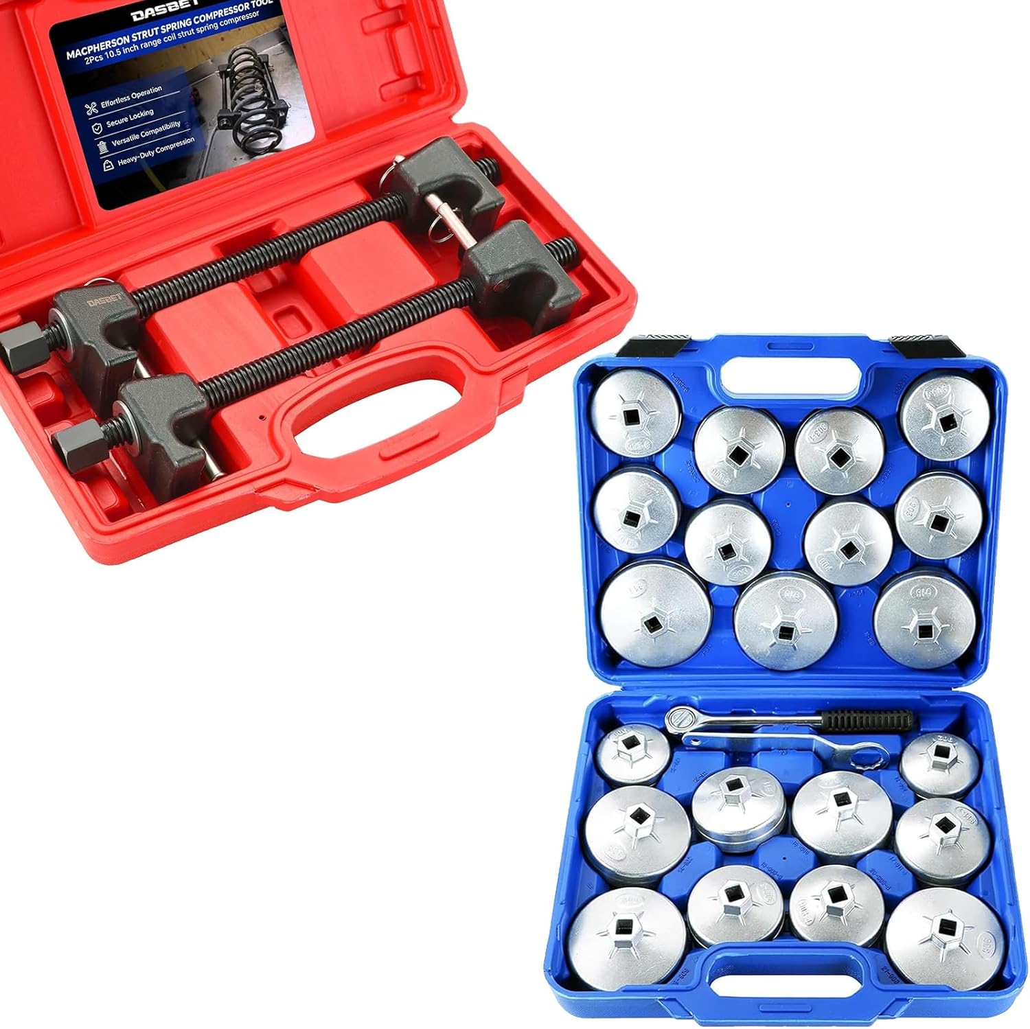 DASBET Macpherson Strut Spring Compressor Tool Kit & 23PCS Aluminum Alloy Cup Type Oil Filter Cap Wrench Socket Removal Tool Set