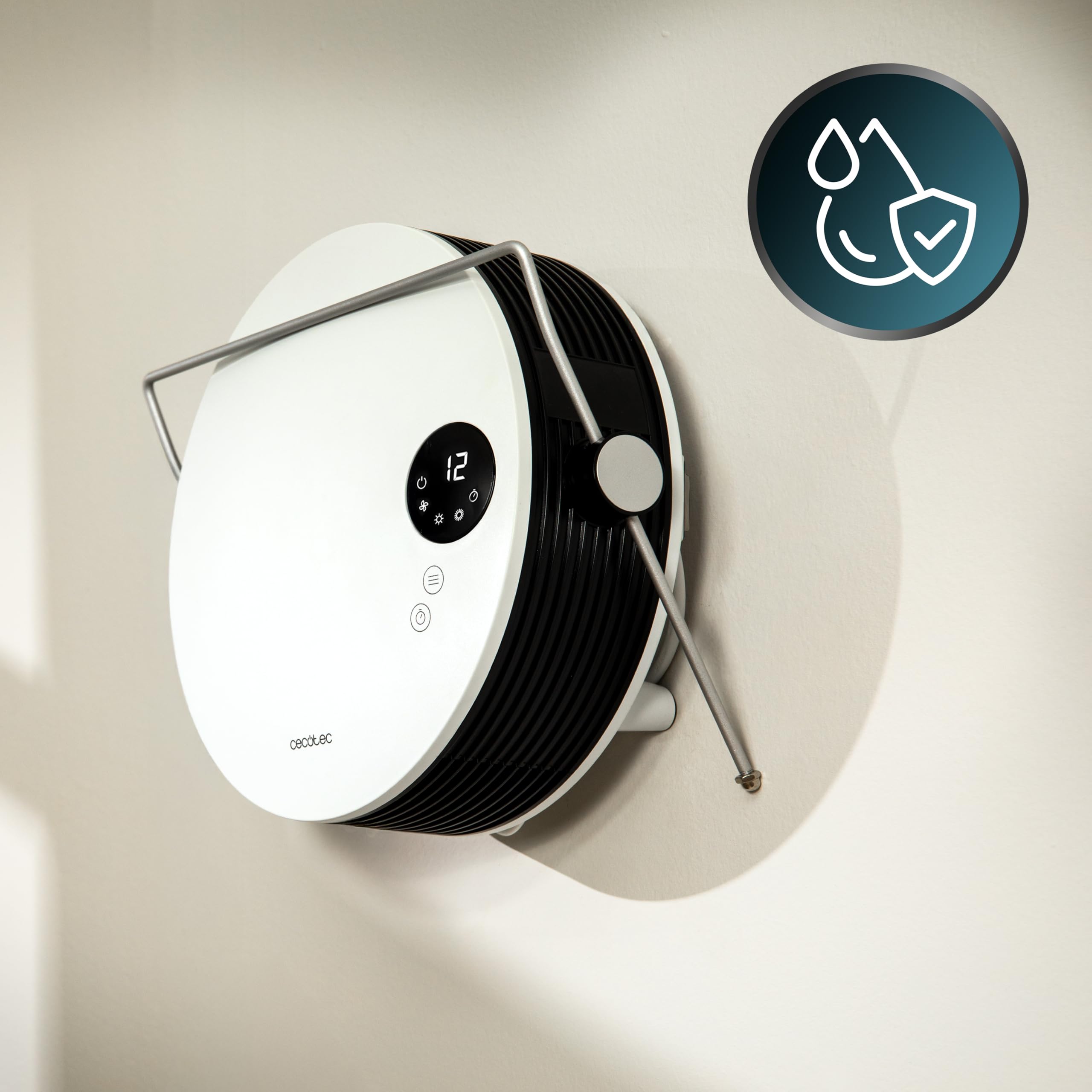 Cecotec Porte-serviettes Chauffant Céramique Mural ReadyWarm 2000 Round. 2000W, 2 Niveaux, LED, Touch Control, Télécommande, Minuterie, IP22, Design Élégant, Sécurité, Idéal Salles de Bain