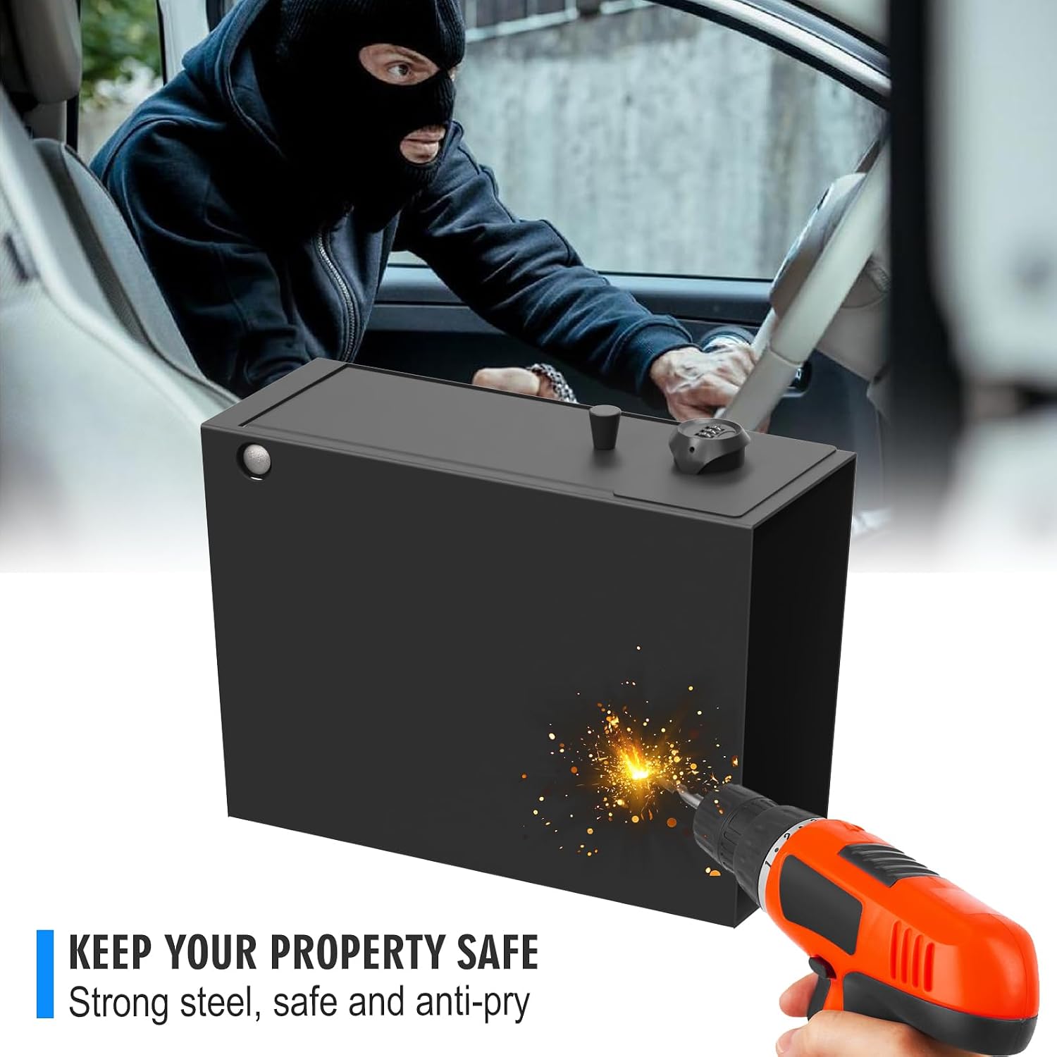 3mirrors Center Console Safe Gun Safe Box with Biometric Fingerprint Lock, Compatible with Toyota Tundra 2014-2021, Half-Size Vehicle Security Lockbox, OE 00016-34174, Heavy Duty Steel