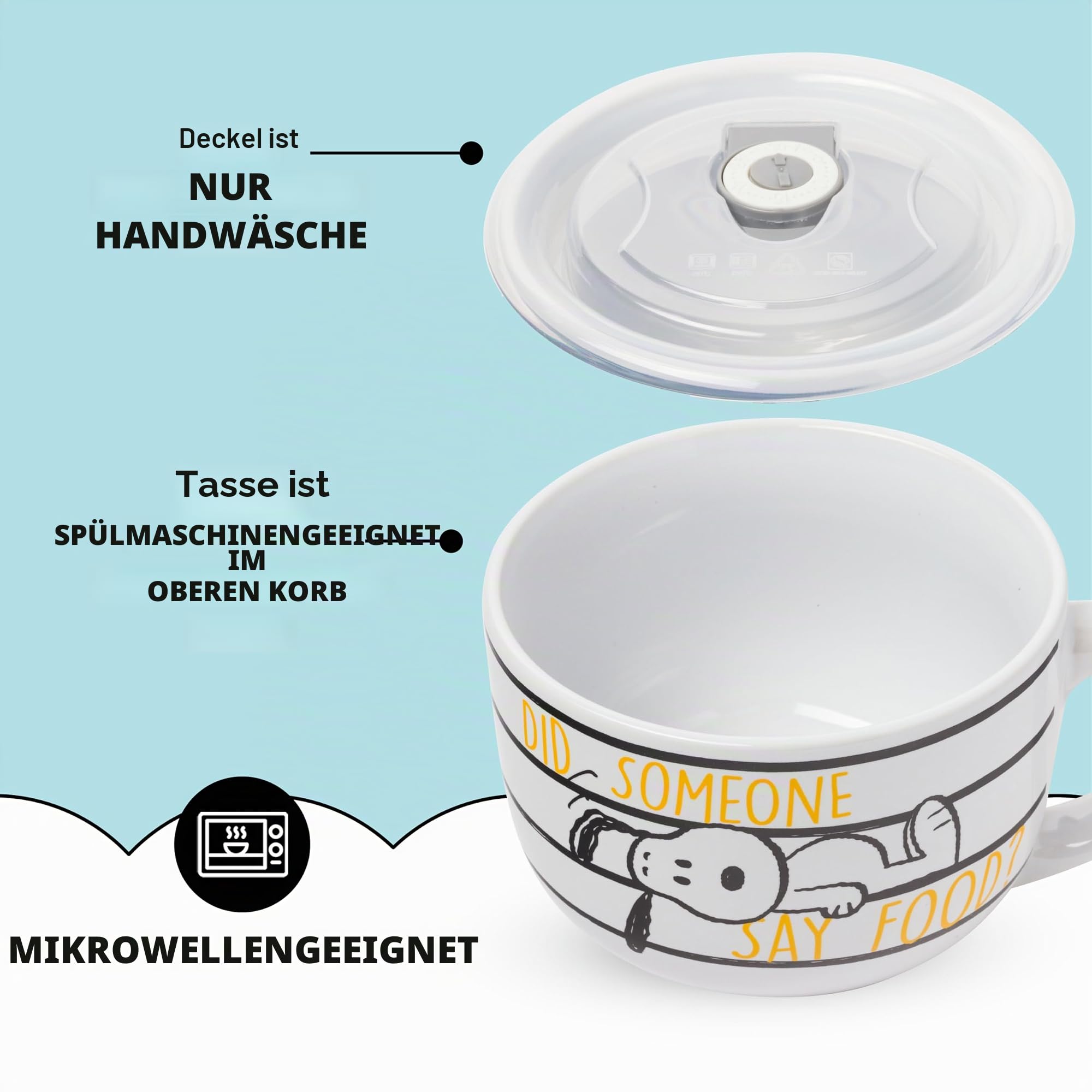 Silver Buffalo Peanuts Snoopy and Woodstock Suppentasse aus Keramik mit belüftetem Kunststoffdeckel, 680 ml | Woodstock mit belüftetem Kunststoffdeckel, 0,71 Liter