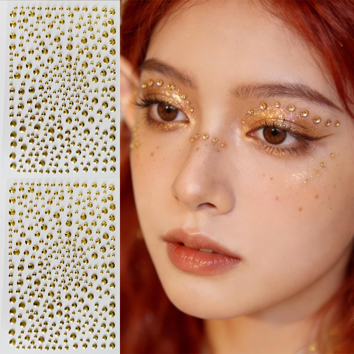 Crystal Face Gems Stickers for Makeup Self Adhesive Clustered Stick on Gems Sparkly Fairy Star Stickers Party Rave Accessories Rhinestones Sticker for Women
