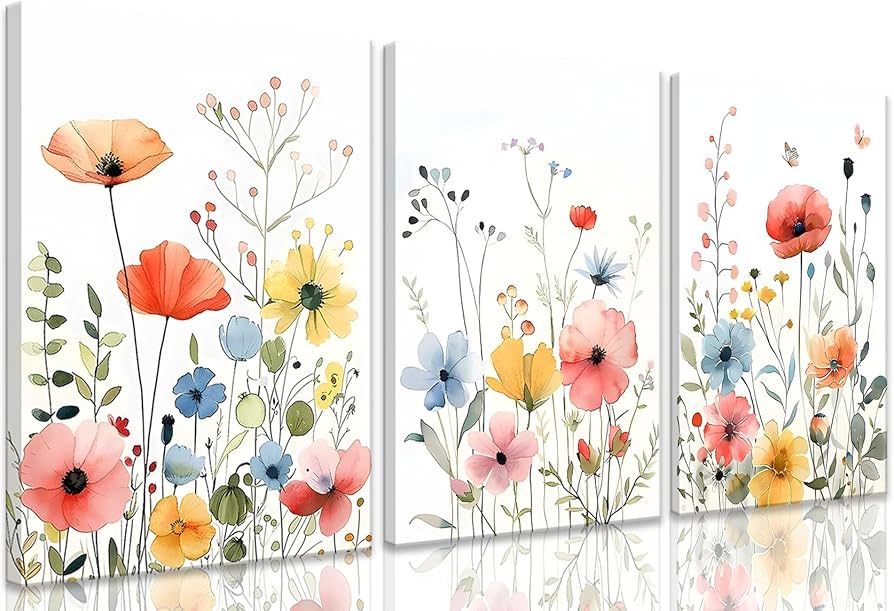 Amazon.com: KISSFOX Framed Colorful Wildflower Canvas Wall Art Set