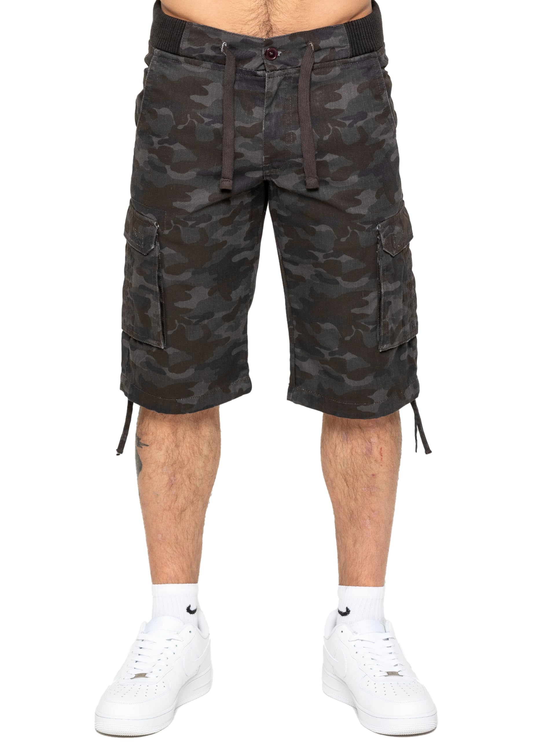 989Zé ENZO Mens Shorts Cargo Combat Camo Casual Elasticated Summer Half Pants Camouflage with Pockets EZS409_Shorts_Dark Khaki 36