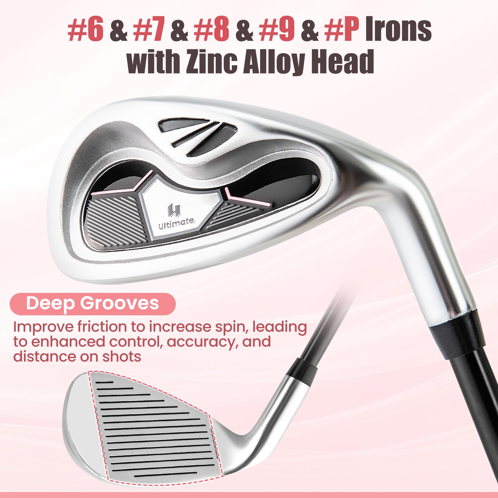 GYMAX Set di Mazze da Golf per Donna con Sacca Portatile, Kit Completo di 10 Pezzi per Donna con Driver 460 cc in Lega, Legno 3 di Fairway, Ibrido 4, Ferro 6 7 8 9 e Putter, Rosa