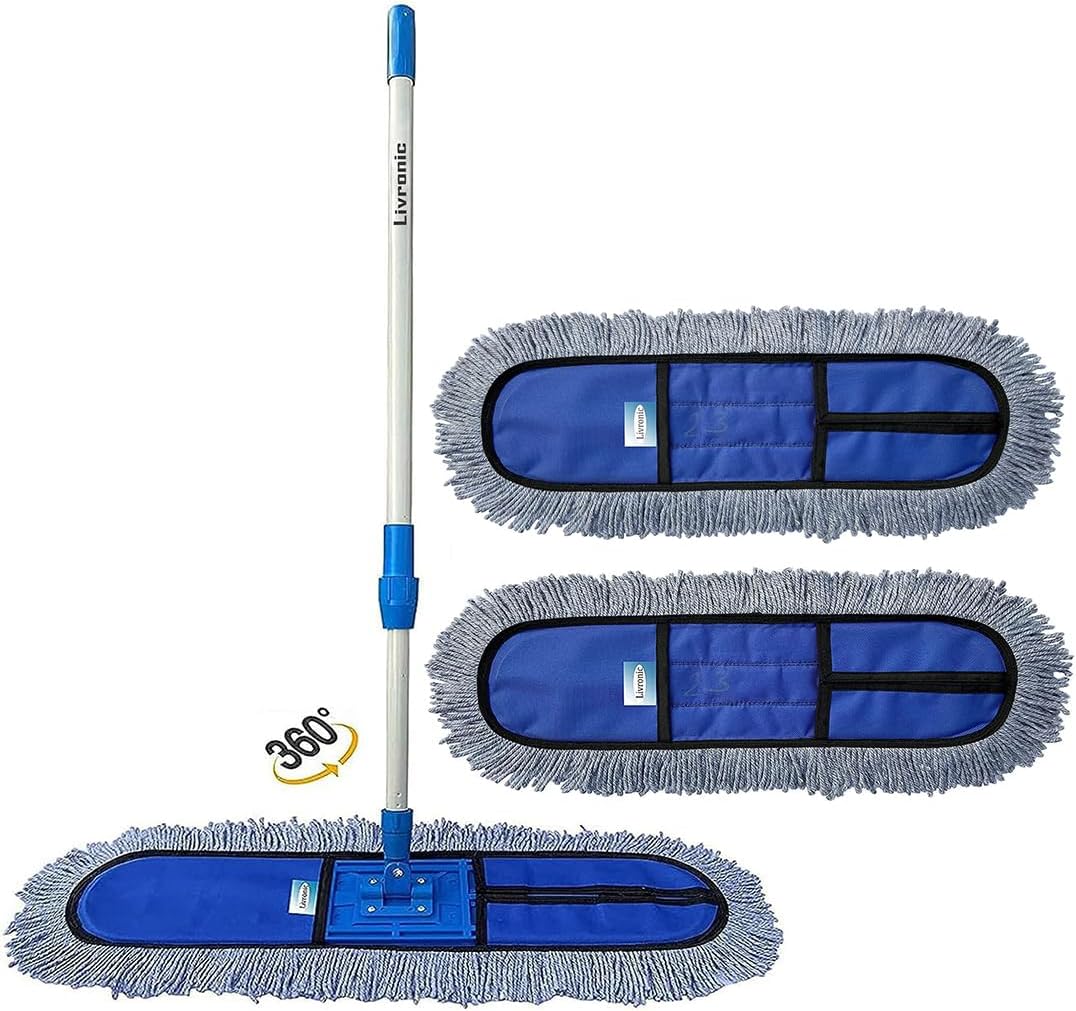 Livronicยฎ Plastic Wet and Dry Flat Floor Mop 24 Inch with 5 Feet Handle | Easy to Use Floor Cleaning Mop | Home | Office | Hotels | Hospitals | 5 Feet Handle (Set of 1) (24-Inch 2 Extra Pad)