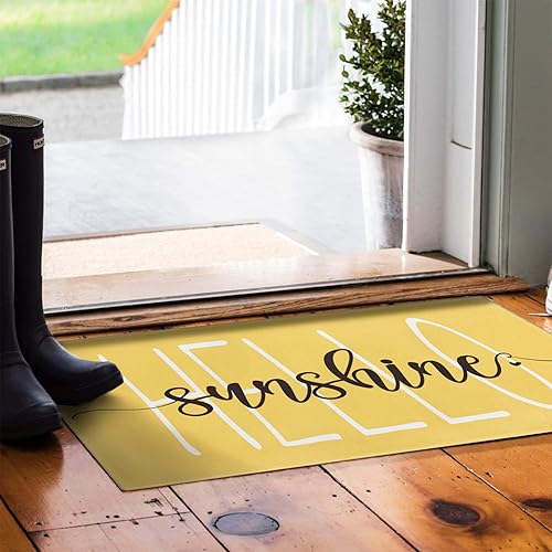 Miniatura 4 de Tapete para puerta de verano, tapete antideslizante amarillo con texto en inglés Hello Sunshine para interiores y exteriores, para entrada, porche,