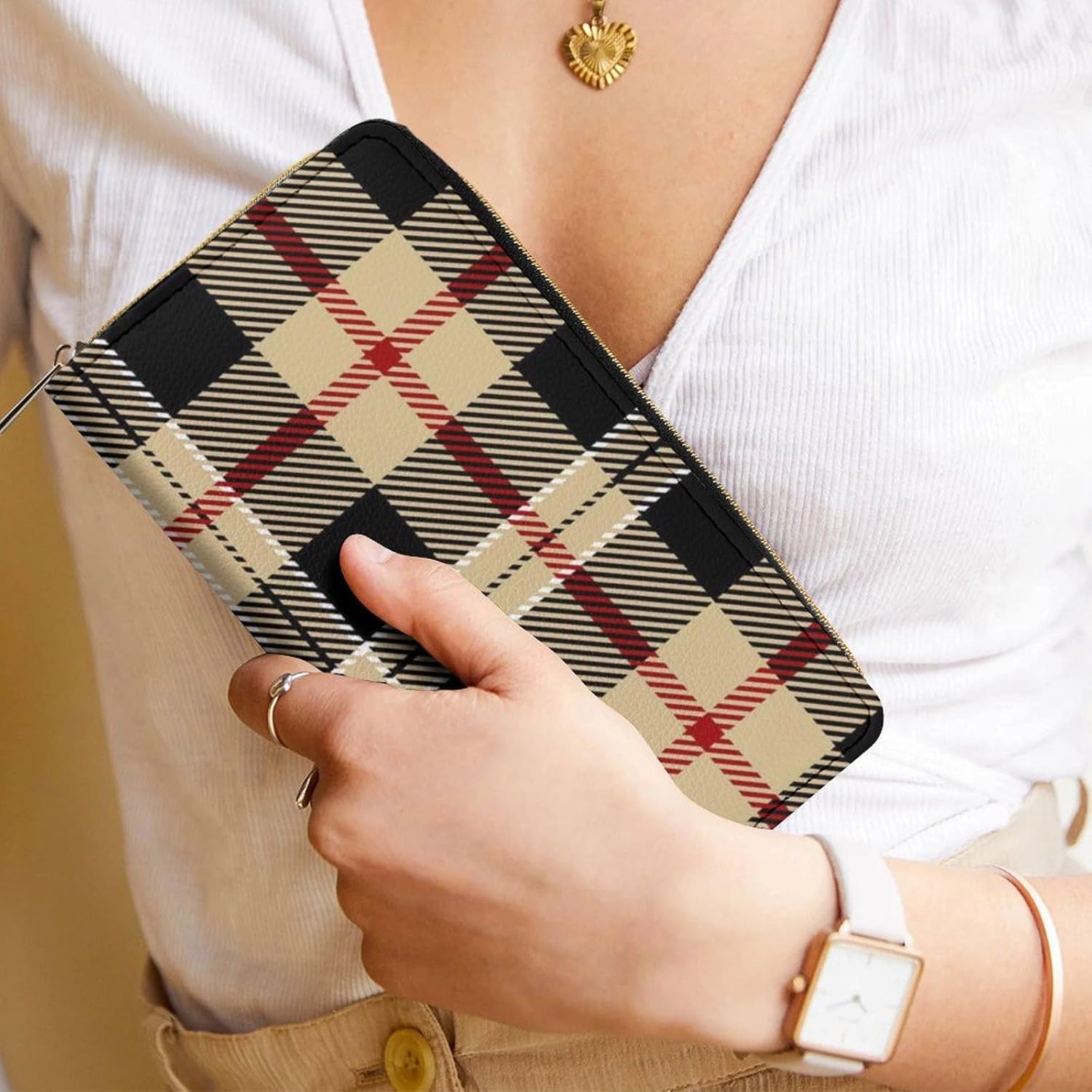 Travel Purse Fashion Design, Huge Storage Capacity Wallet, Cute Decor Wallet, Long PU Zipper Wallet Compatible with Tartan Plaid Pattern - Image 6
