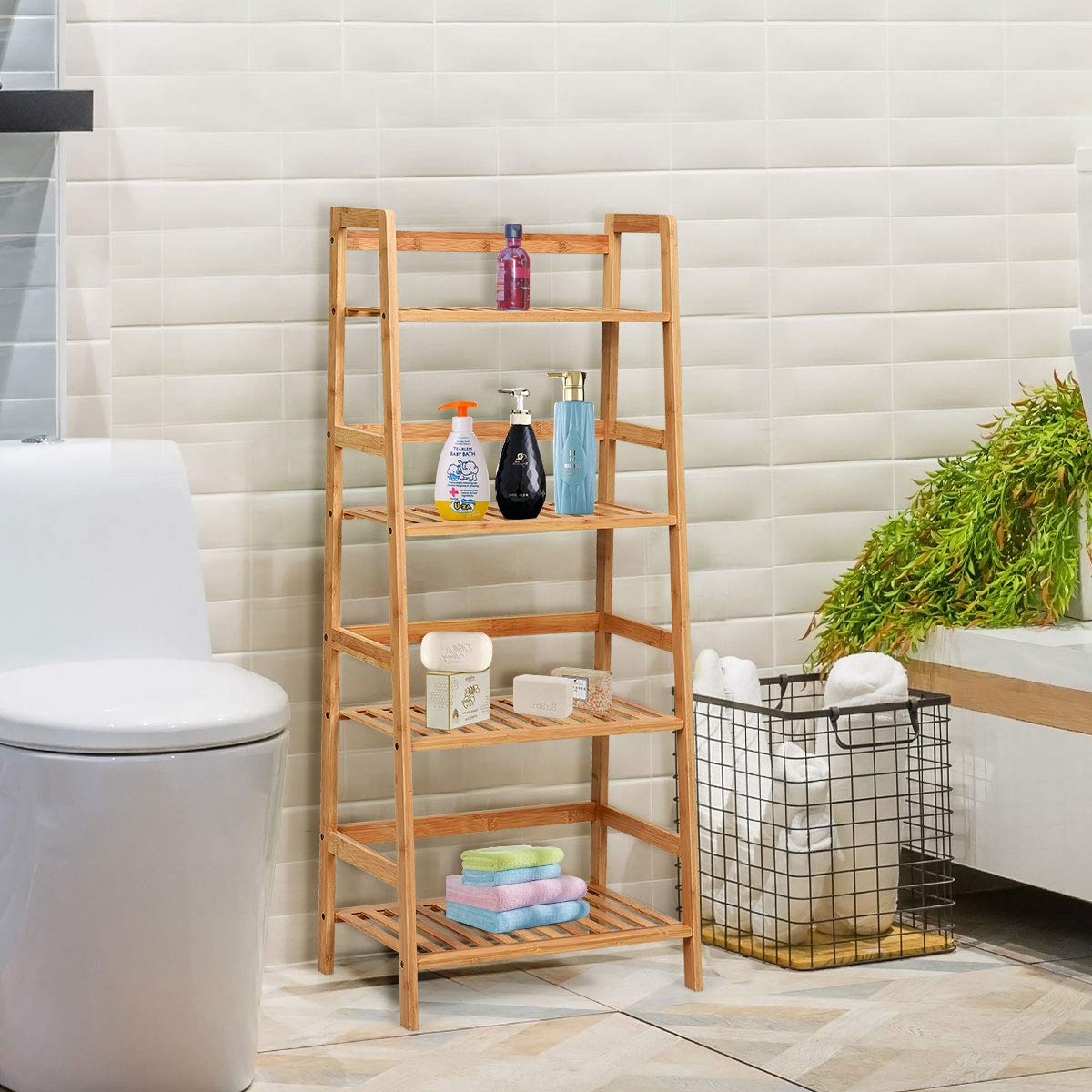 RELAX4LIFE Scaffale Porta Piante in Bambù, Supporto per Piante a 4 Strati, Espositore Impermeabile Multiuso per Giardino/Terrazza/Balcone (Naturale,48x32x115cm)
