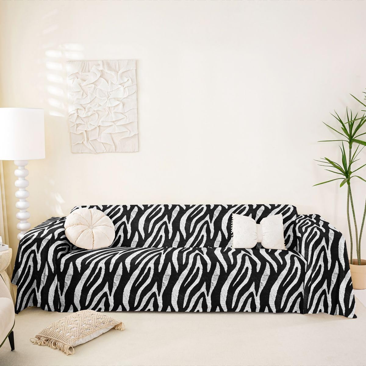 Housse de canapé zèbre 180 x 231 cm protège fauteuil lavable