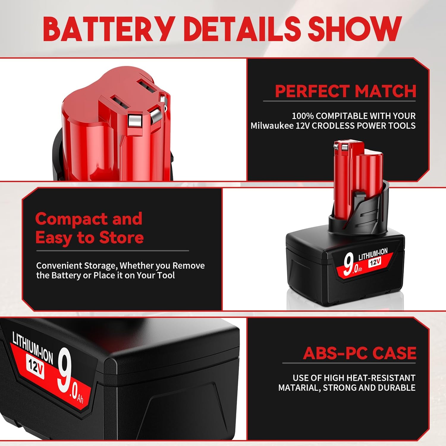 TURPOW Advanced Replacement for Milwaukee M12 Battery 9.0 2/pk Compatible with M12 Power Tools 100% Compatible with All Milwaukee Original Charger