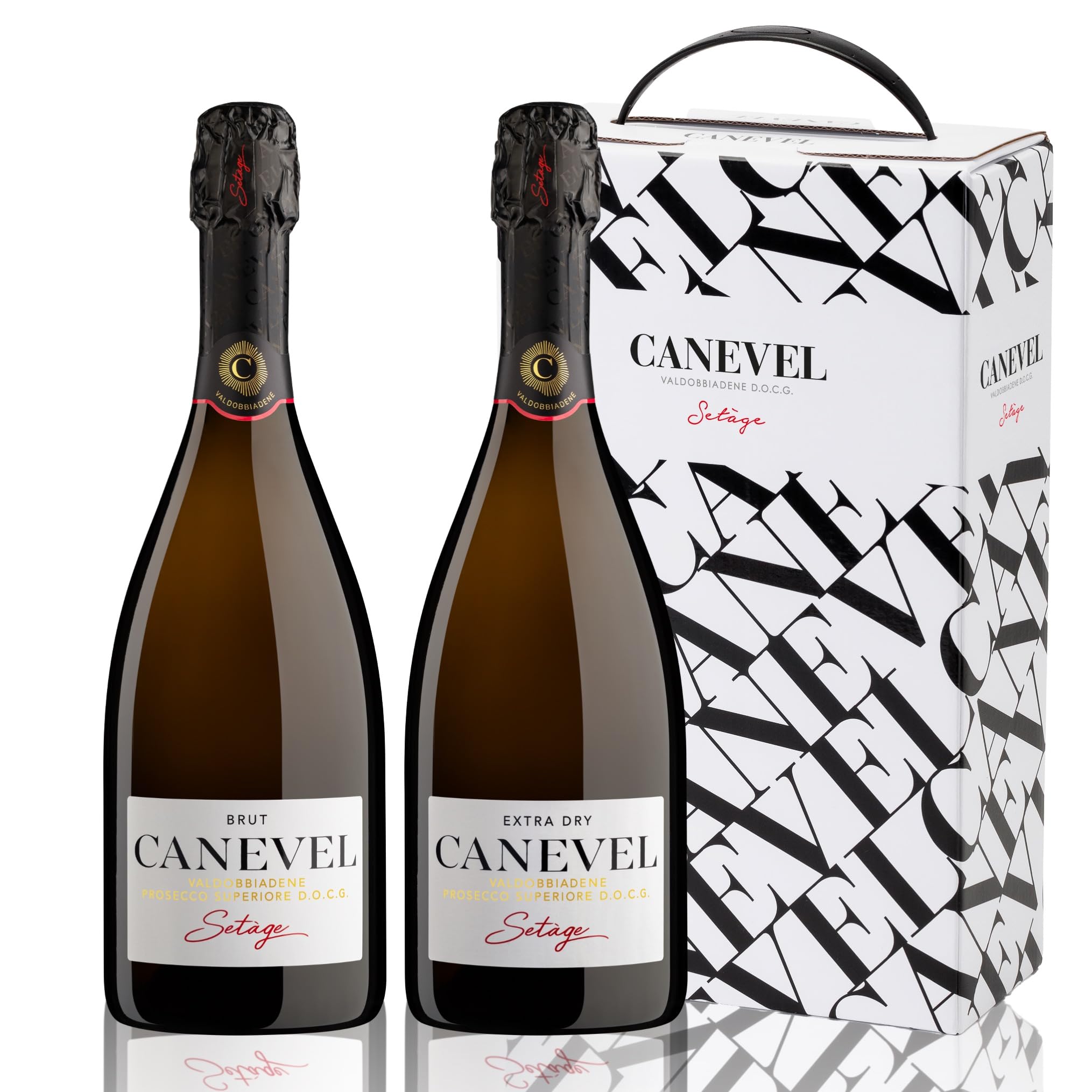 CANEVEL |Confezione esclusiva "SETÀGE" | BRUT & EXTRA DRY |Valdobbiadene Prosecco Superiore DOCG | 2 bottiglie