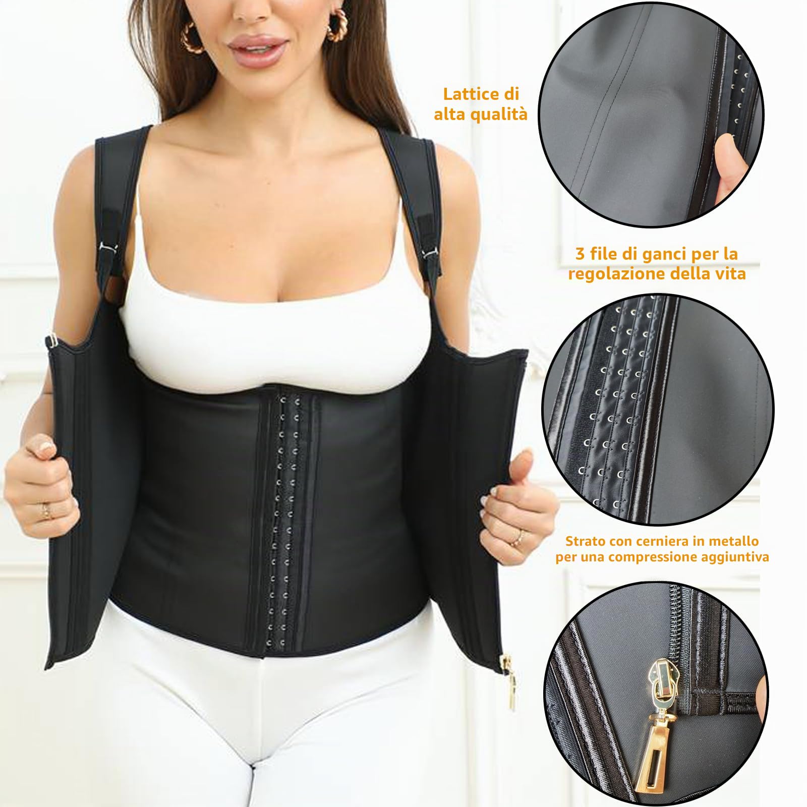 Ahigh Body Contenitivo Modellante Donna Post Parto Shapewear Corsetto Stringivita Vita, Snellente Guaina Contenitiva con Materiali Traspiranti & Reggiseno Regolabile per Comfort Giornaliero