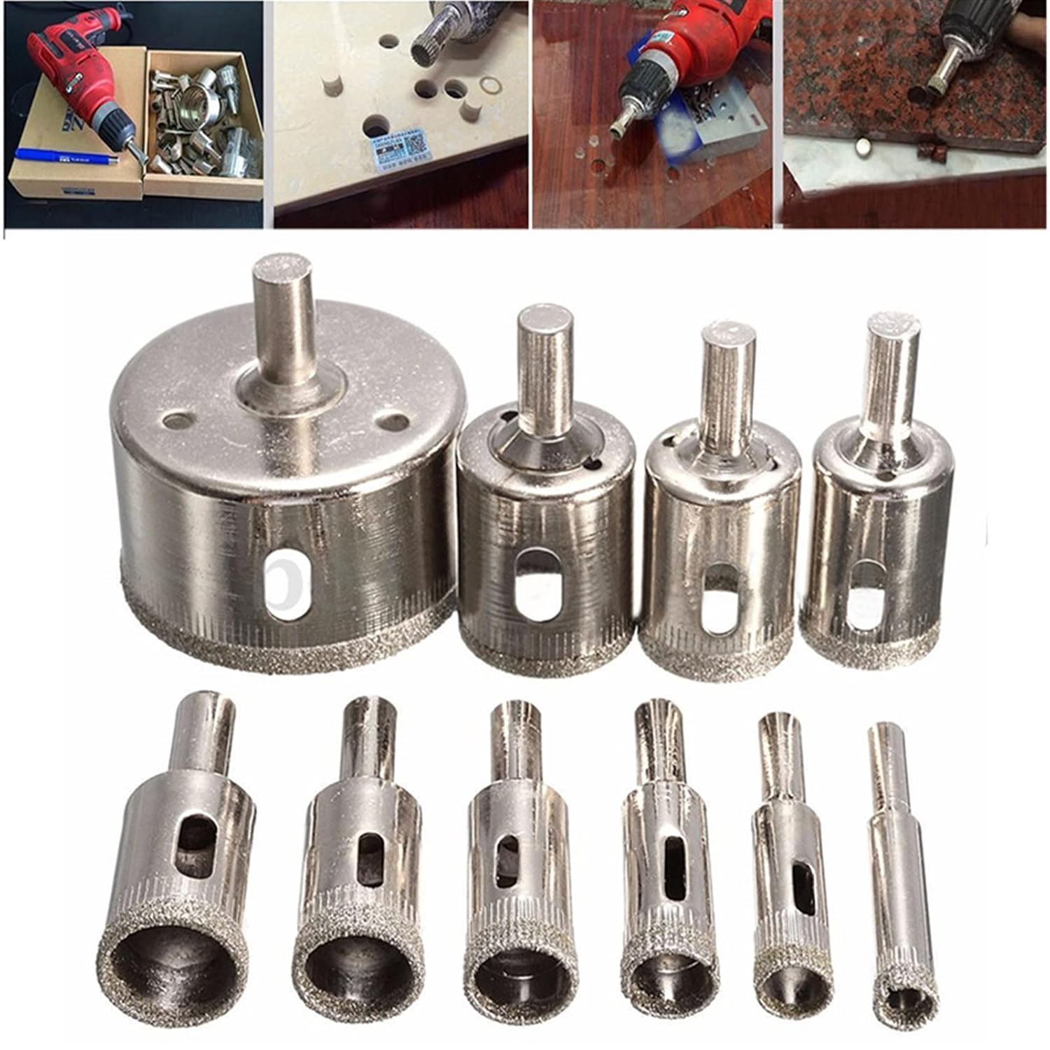 10pcs/lot Drill Bit Diamond Coated Power Tools Tile Marble Glass Ceramic Hole Saw Drilling Bits Electric Drill Accessories
