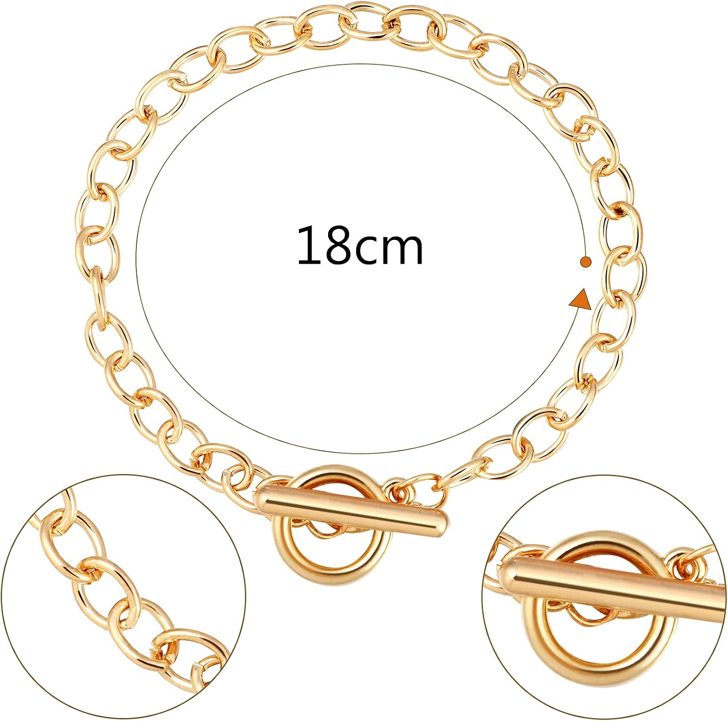 30 Pieces Bracelet Chains with OT Toggle Clasp Link Chains DIY Jewelry Making Round Link Bracelets for Girlfriend Wife Lover Mother(Gold, Silver)