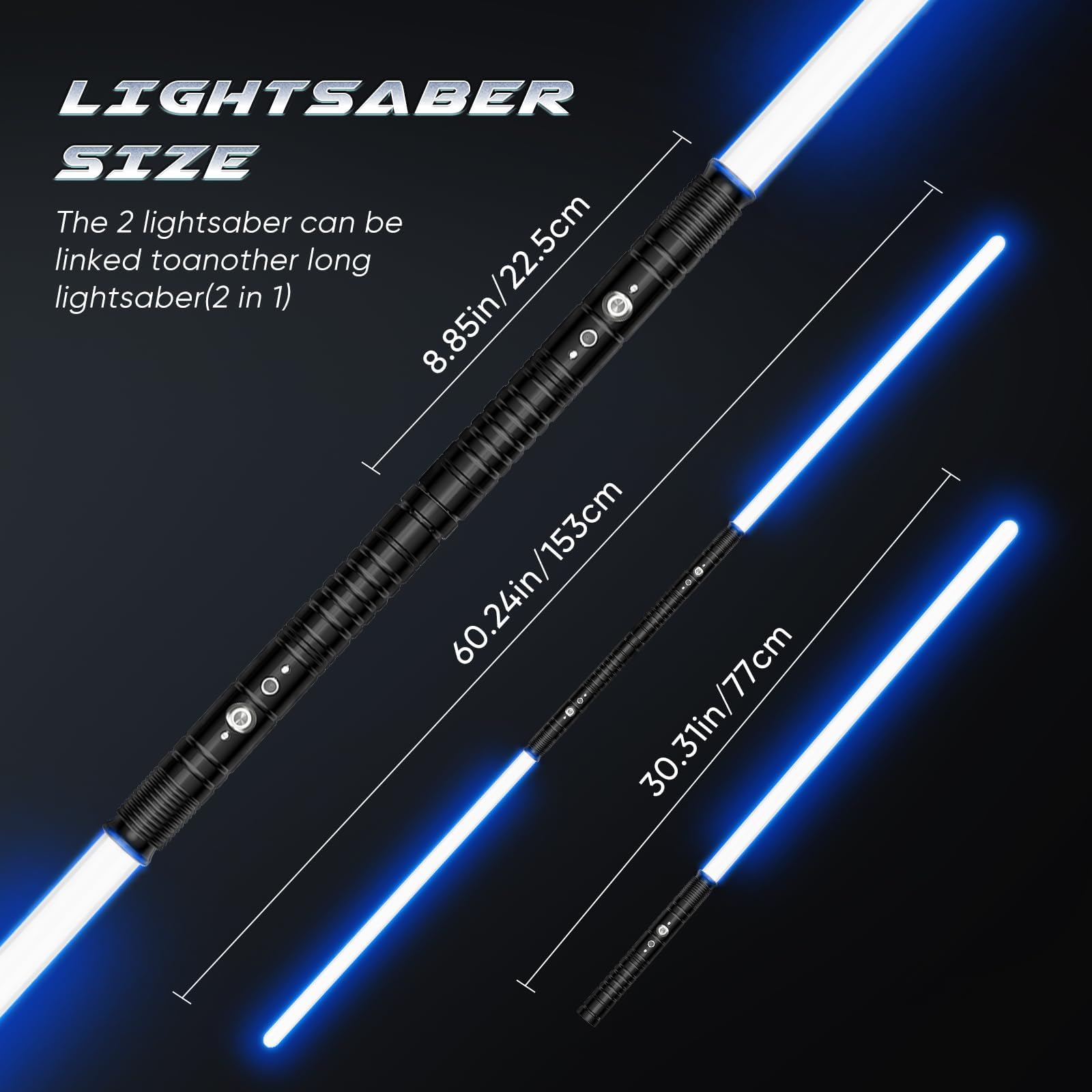 Lischwert 2Pack Lightsaber,collegabile 2-in-1 Spade Laser da duello in Metallo modificabili 7 Colori RGB 3 Voci modle,Oscillazione fluida e Effetti sonori di Combattimento