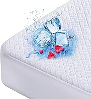 Hanherry Cooling Waterproof Mattress Protector Queen Size - 3D Air Fabric, Breathable Noiseless Cover, Fits 8-21" Deep Pocket