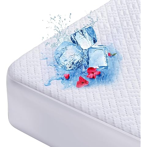 Cooling Waterproof Mattress Protector Queen Size, Mattress Cover 3D Air Fabric Mattress Pad Cover Smooth Soft Breathable Noiseless, 8''-21'' Deep Pocket
