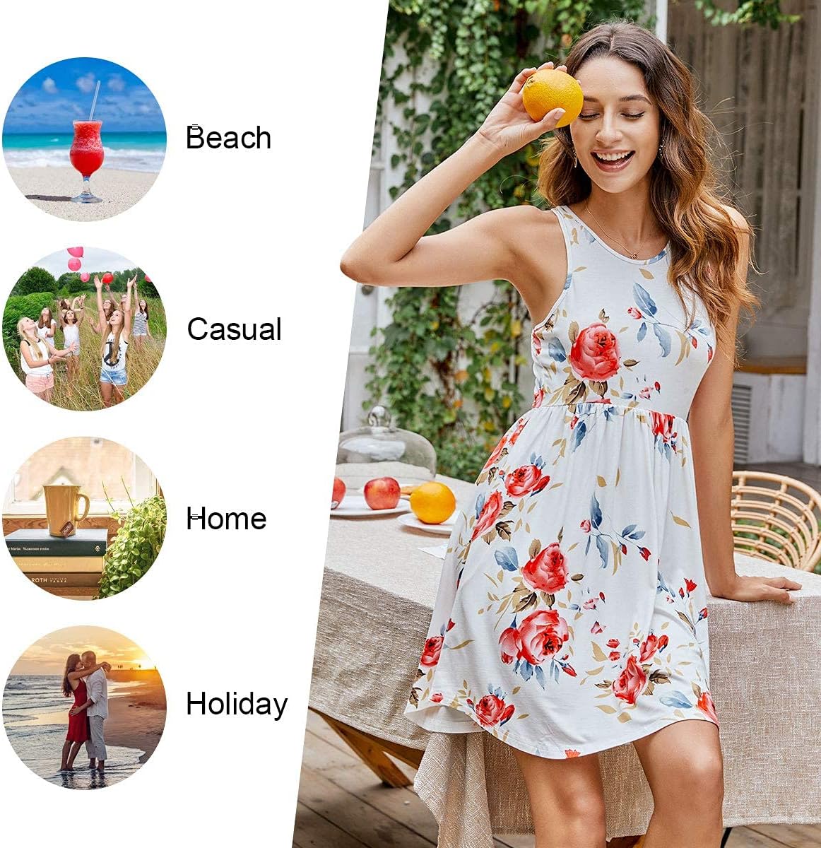 PCEAIIH Women's Sleeveless/Long Sleeve Loose Plain Dresses Casual Short Dress with Pockets L 1-floral Light Blue