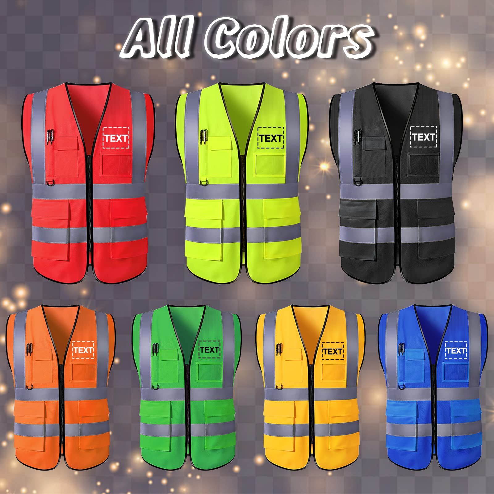 Busparst Custom Safety Vest with Pockets High Visibility Reflective Class 9 Safety Vest Pockets and Zipper Outdoor Protective Workwear