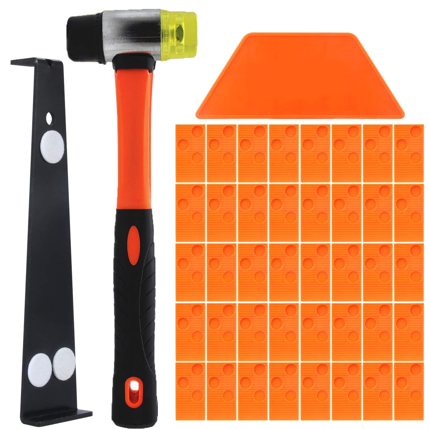 WANGCL Kit di Riparazione per Pavimenti in Laminato 63 Pezzi con 60 distanziatori Kit di Montaggio per Pavimenti in Laminato Rinforzato a Doppio Fronte Mallet in Gomma Durevole