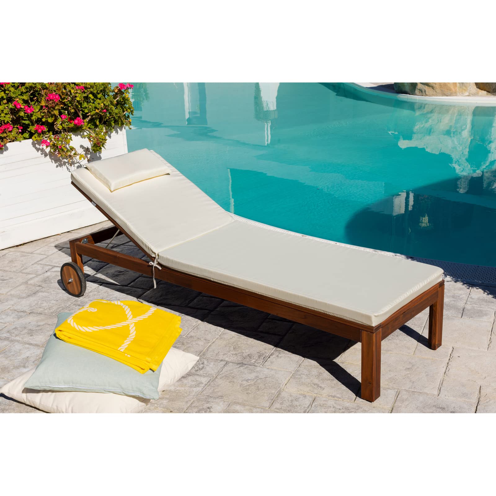 PARAMAISON Cuscino Imbottito Lettino Prendisole Cook, Sfoderabile, Antigraffio, con Laccetti, Interni od Esterni, Imbottitura 5 cm, Universale Copri Lettino Giardino 60x190 cm