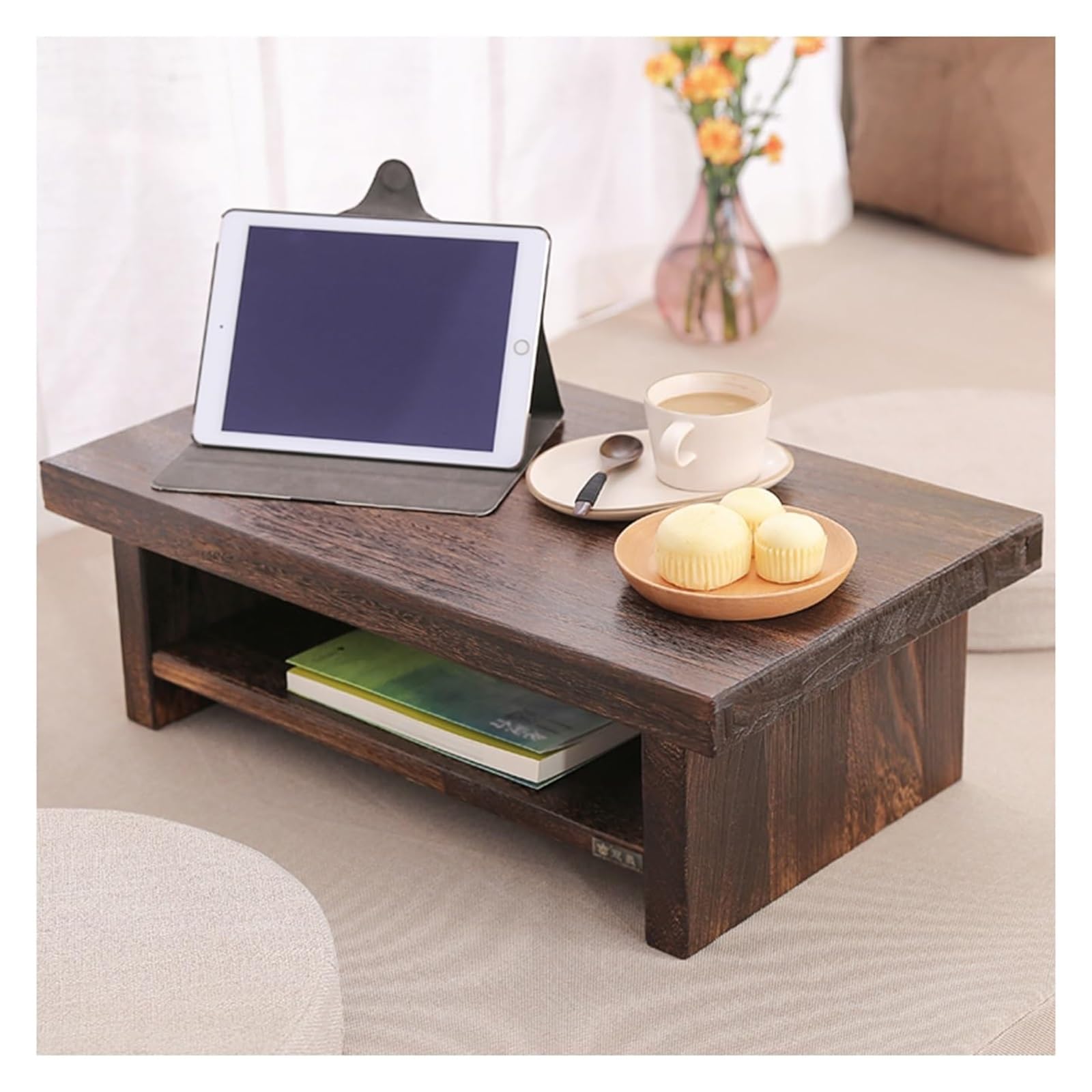 Table basse japonaise pliante en bois rétro marron foncé 60x35cm