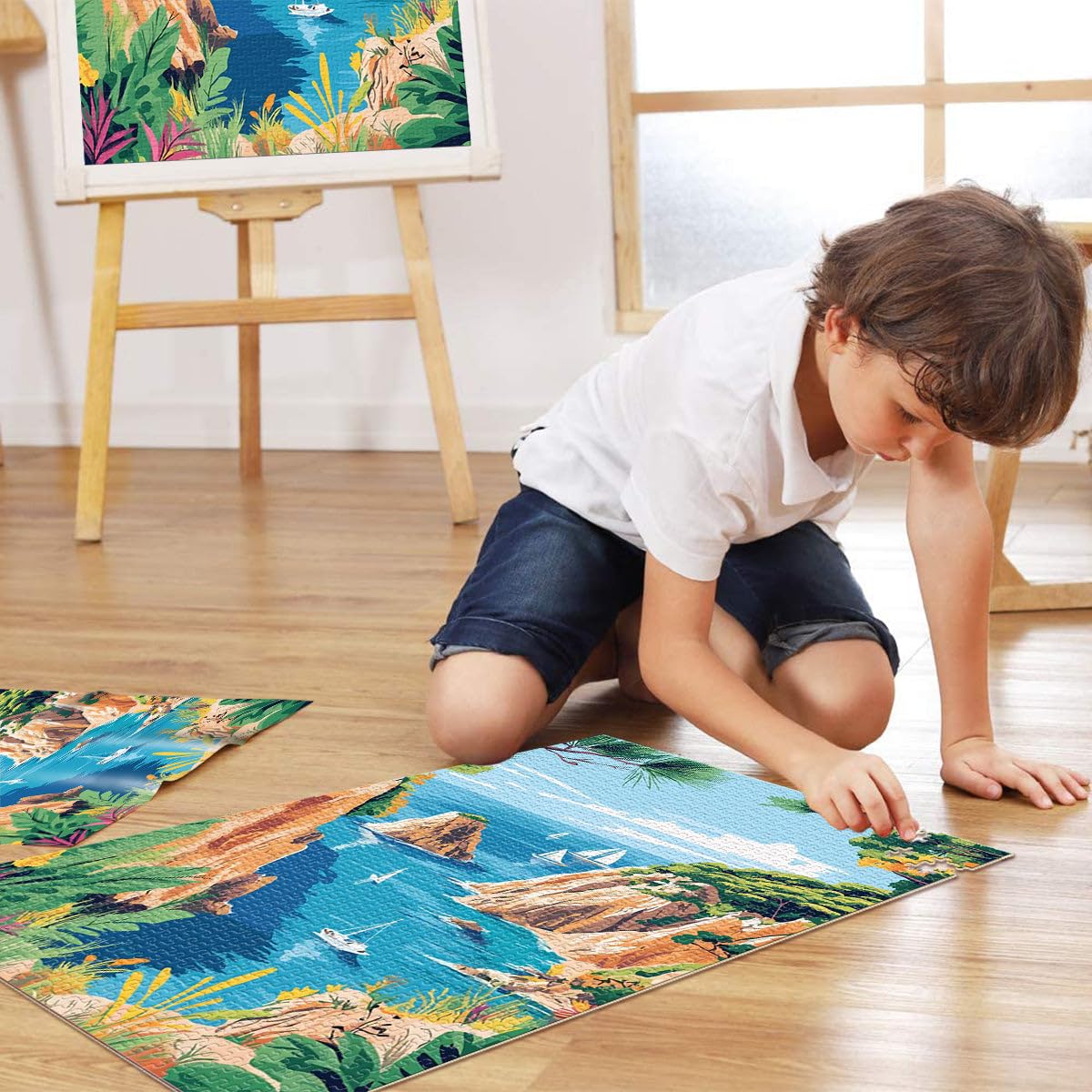 Puzzle de 2000 Piezas para Adultos Paisaje de Playa Costera con veleros desafío Educativo Juego Educativo para cumpleaños y Navidad. 70x100cm