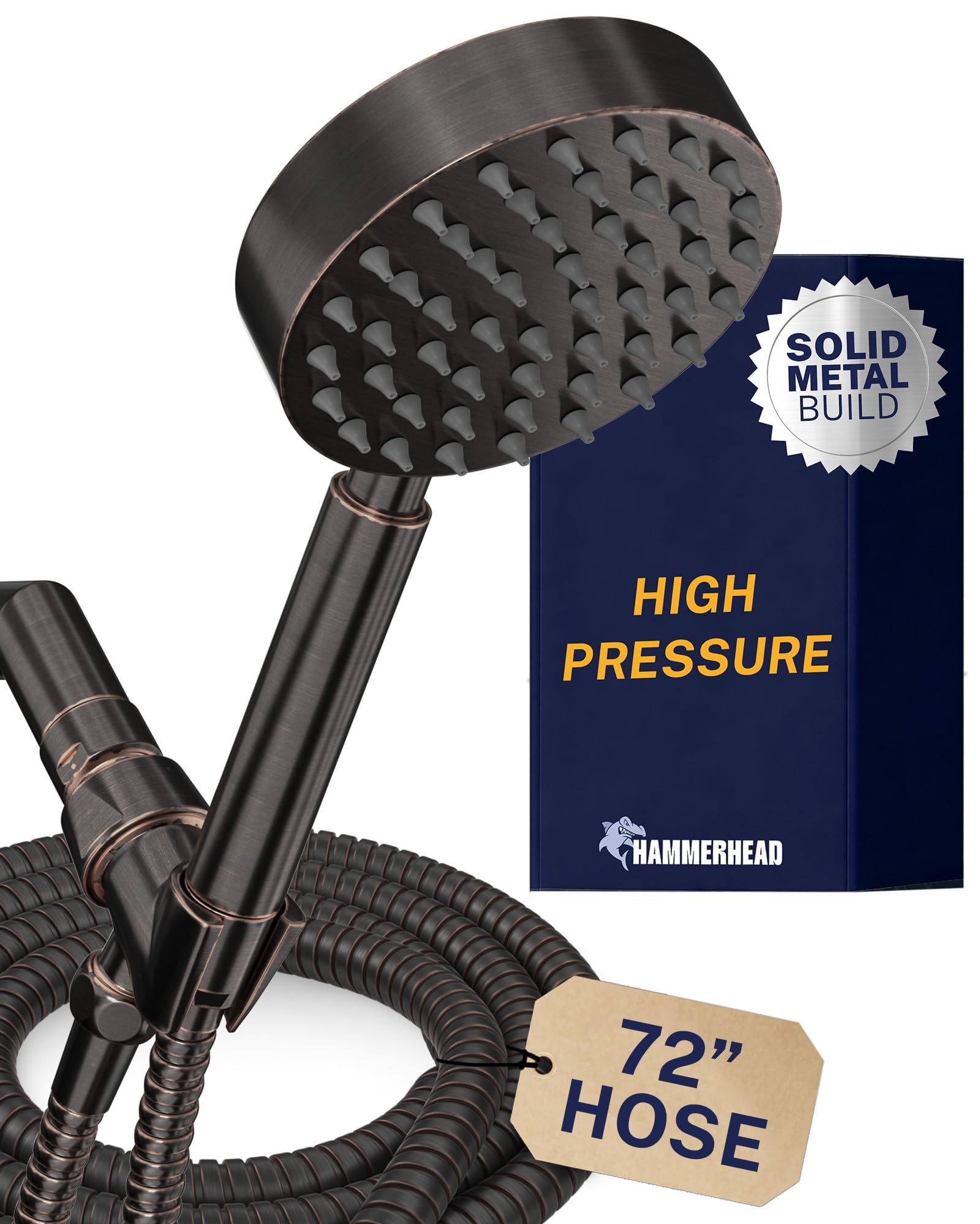 Soffione doccia a mano in metallo con tubo flessibile e supporto in ottone, bronzo lucidato a olio, soffione doccia ad alta pressione da 2,5 GPM, soffione doccia a mano con staffa regolabile per asta
