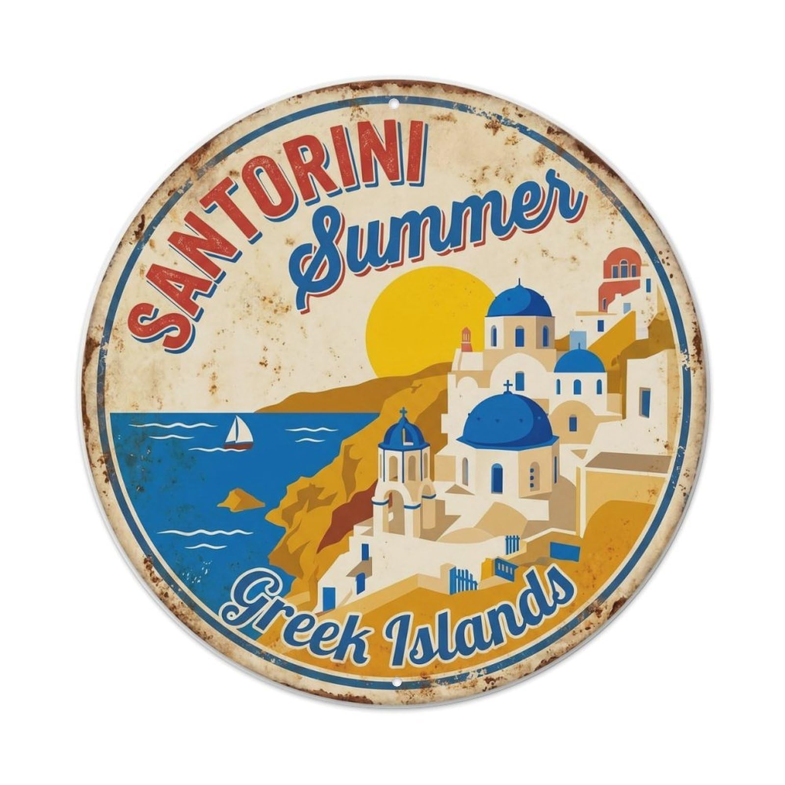Vintage Travel Santorini Summer Greece Metal Tin Sign